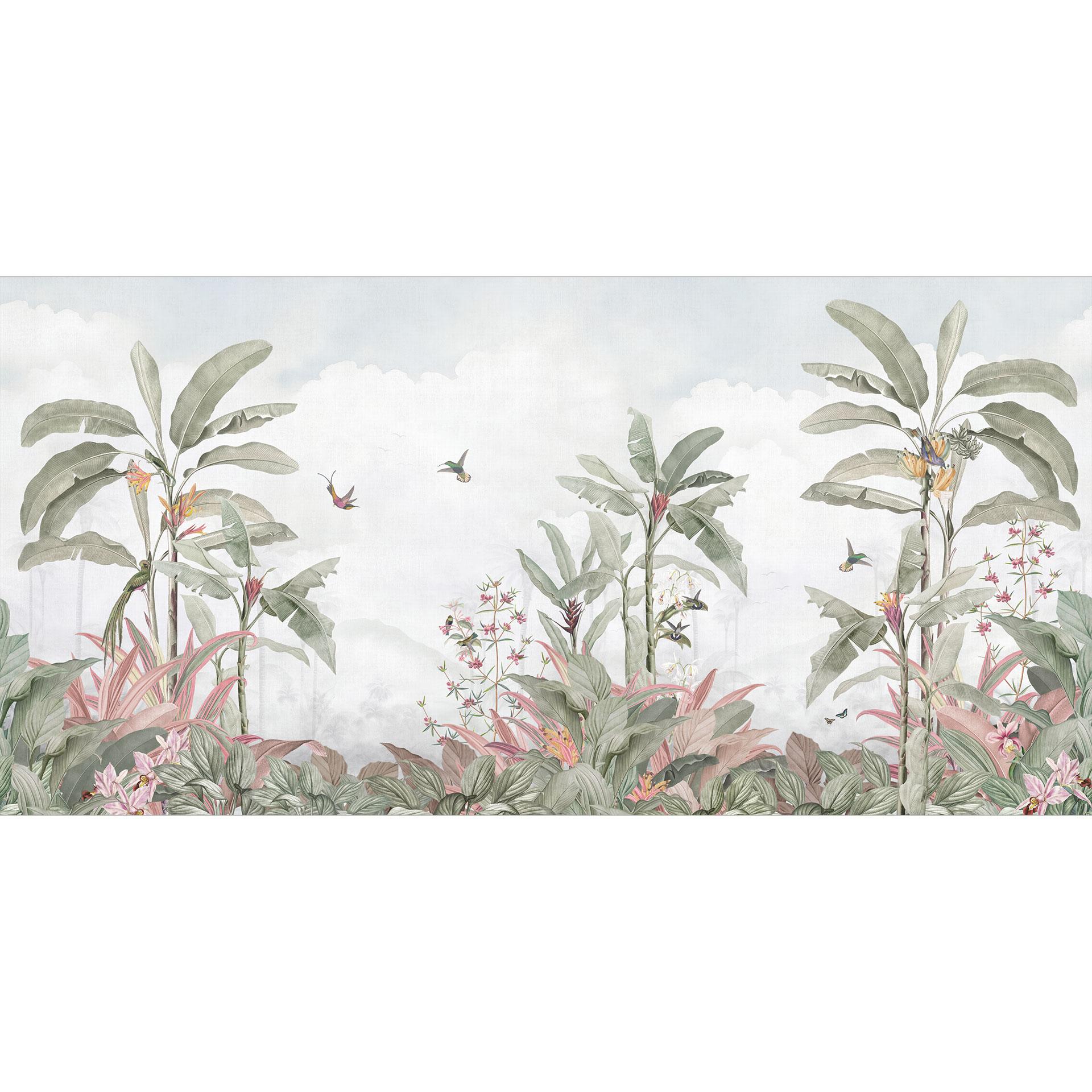 Fotobehang woonkamer - tropische idylle met kolibrie blauw - Bloomery Decor