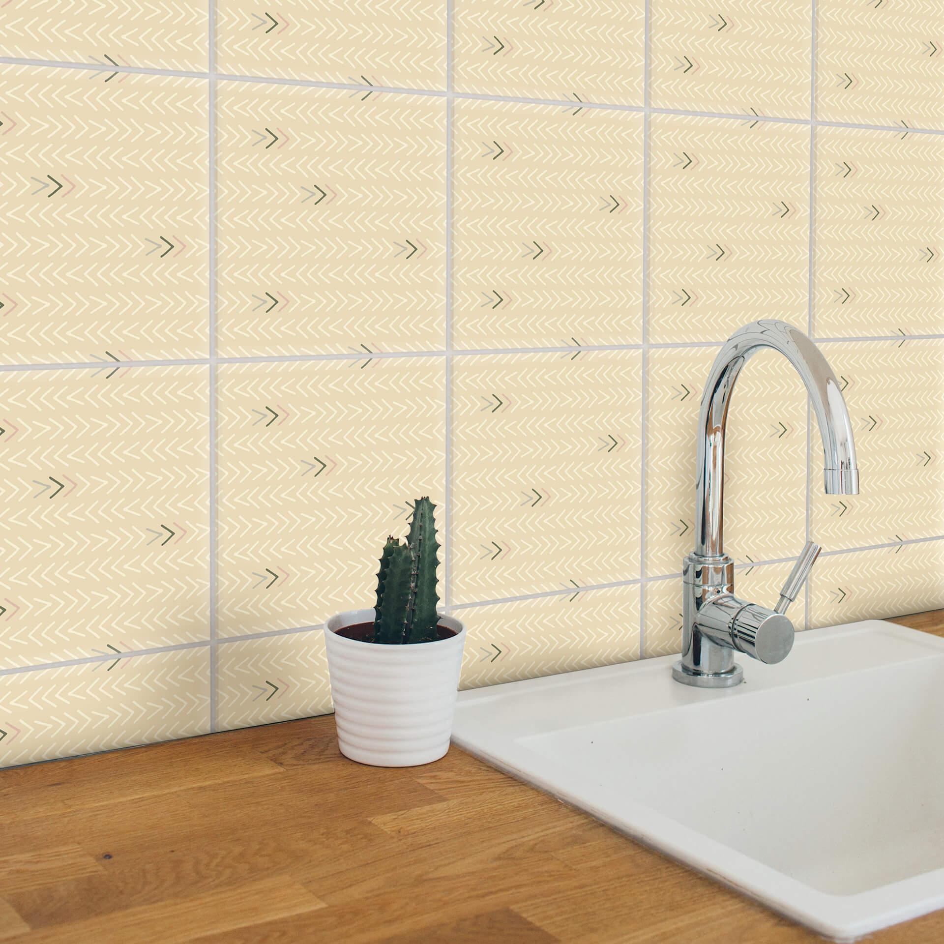 Azulejos Adhesivos Boho - espiga simple - arena verde rosa - lote de 12