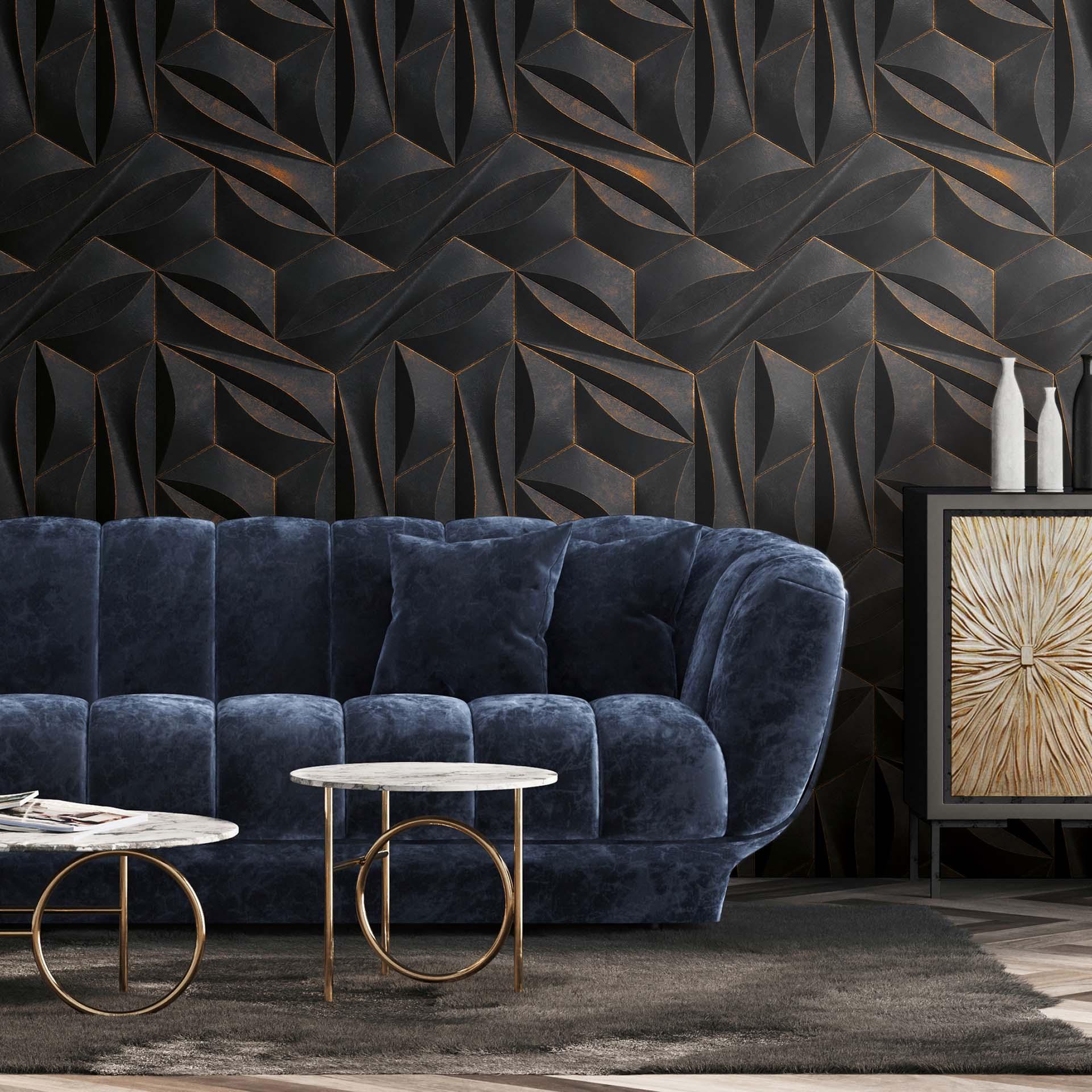 Vliesbehang met 3d effect zwart koper design Vliesbehang modern 2,80 x 1,59 m