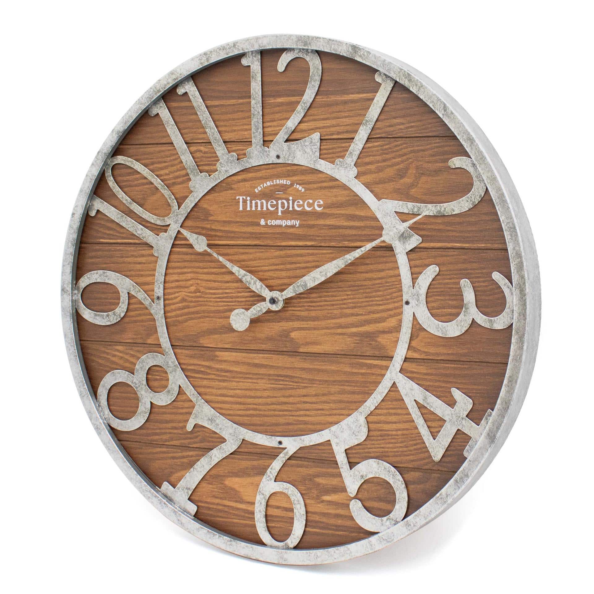 Orologio da parete industriale in MDF con cifre grigie di grandi dimensioni Ø50cm