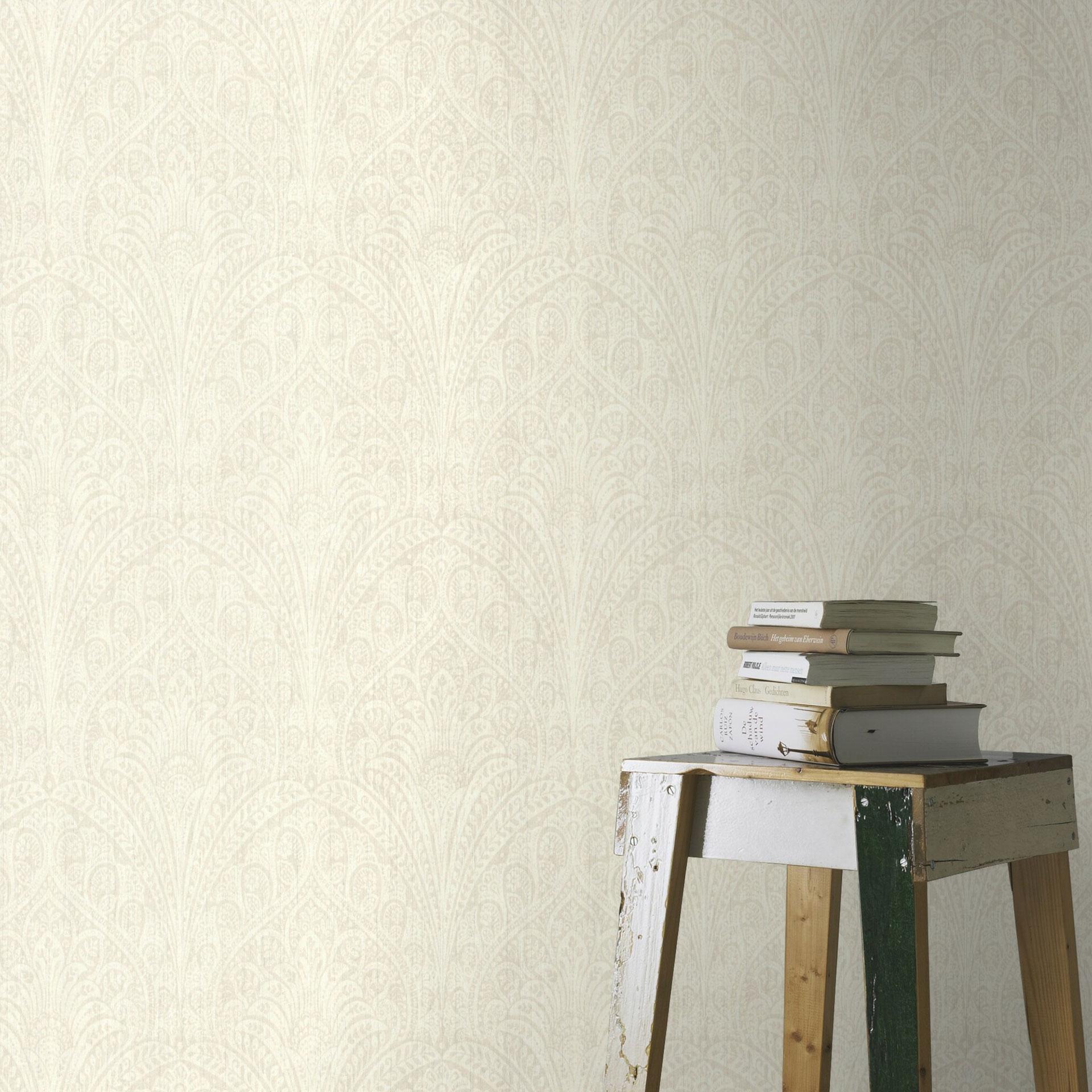Rasch non-woven tapet, mønster tapet Indian Style creme hvid