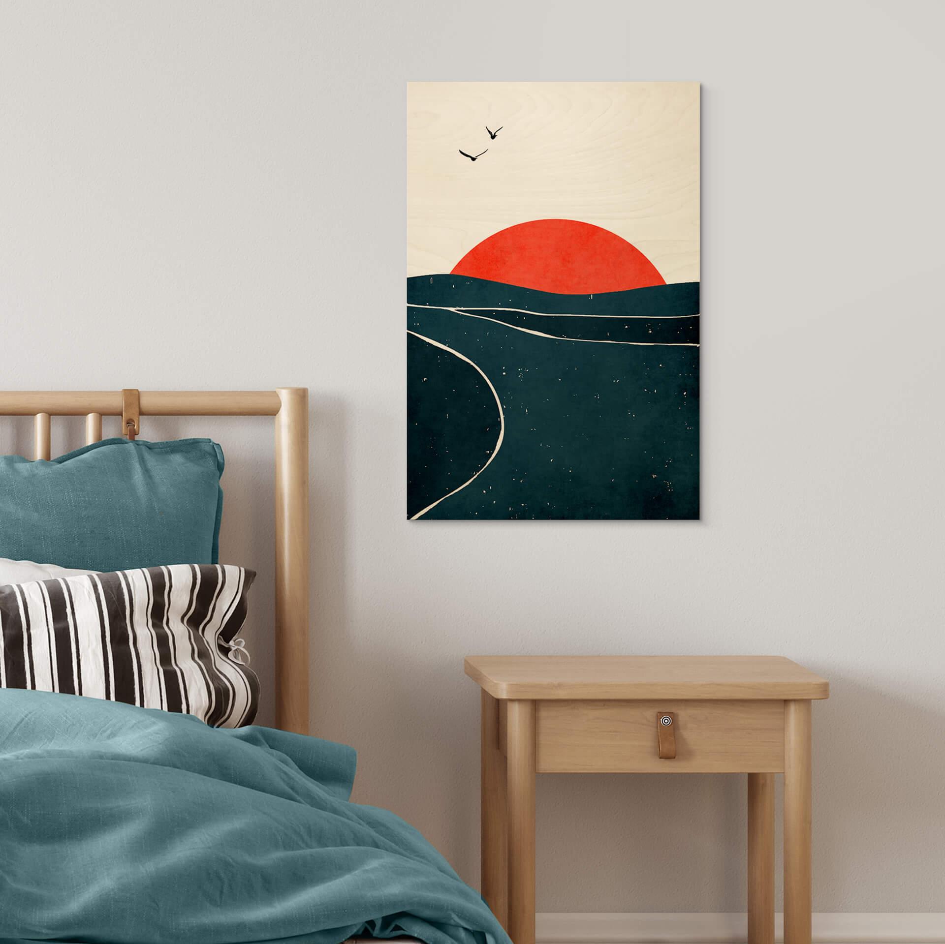 Træplakat Kubistika - Sunset and Birds