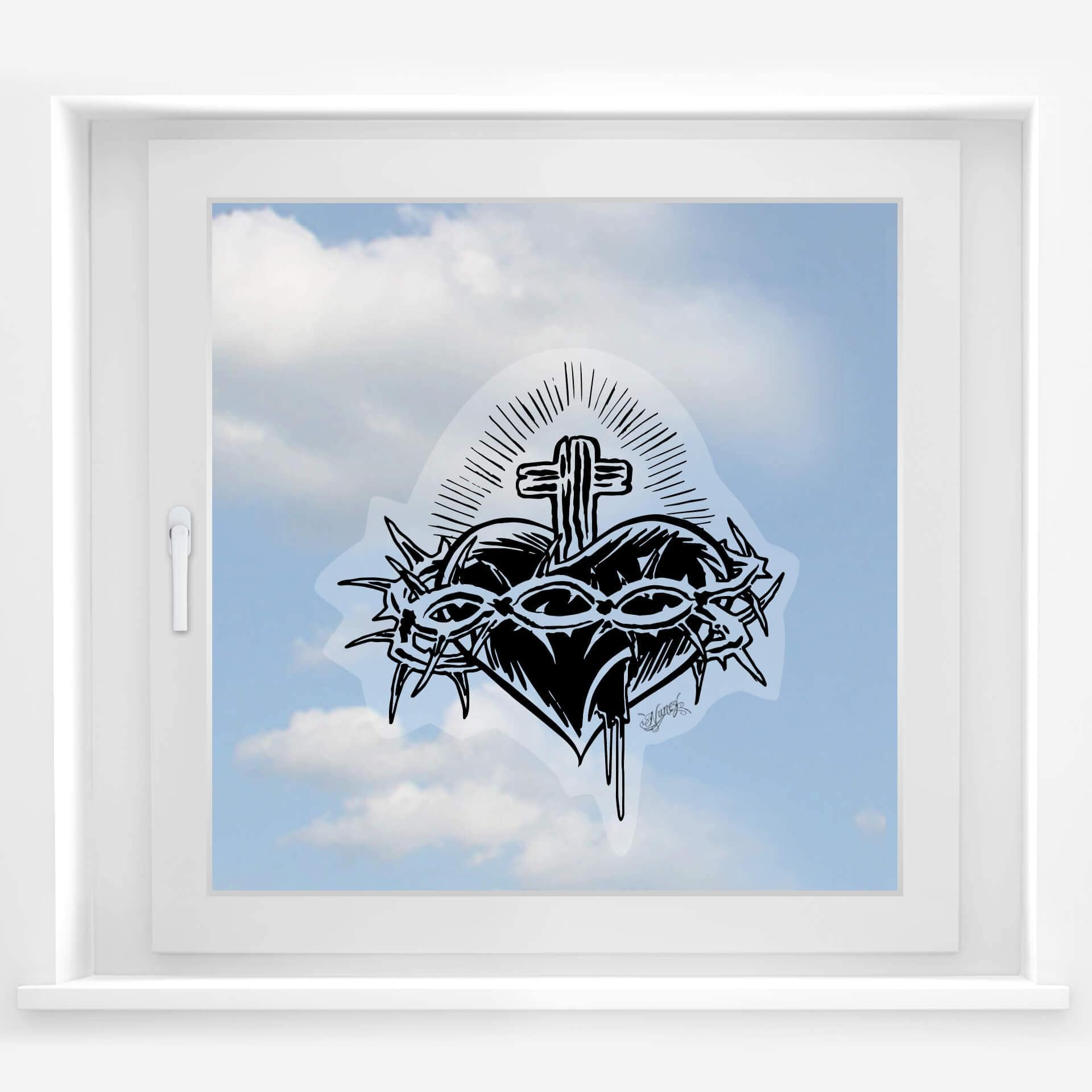 Mural de ventana Miami Ink corazón con cruz