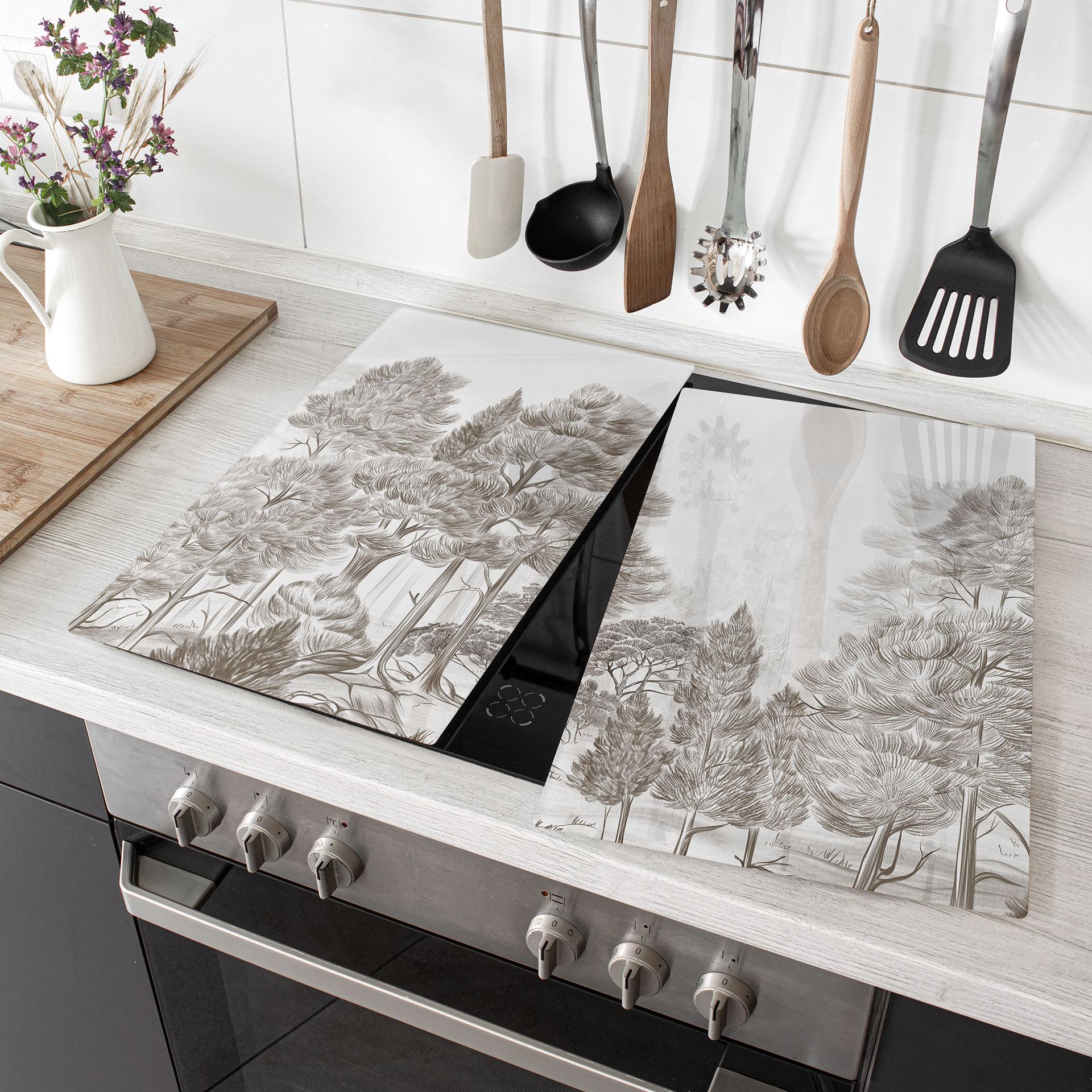 Afdekplaat fornuis bos met boslandschap in beige - Ms Tiff