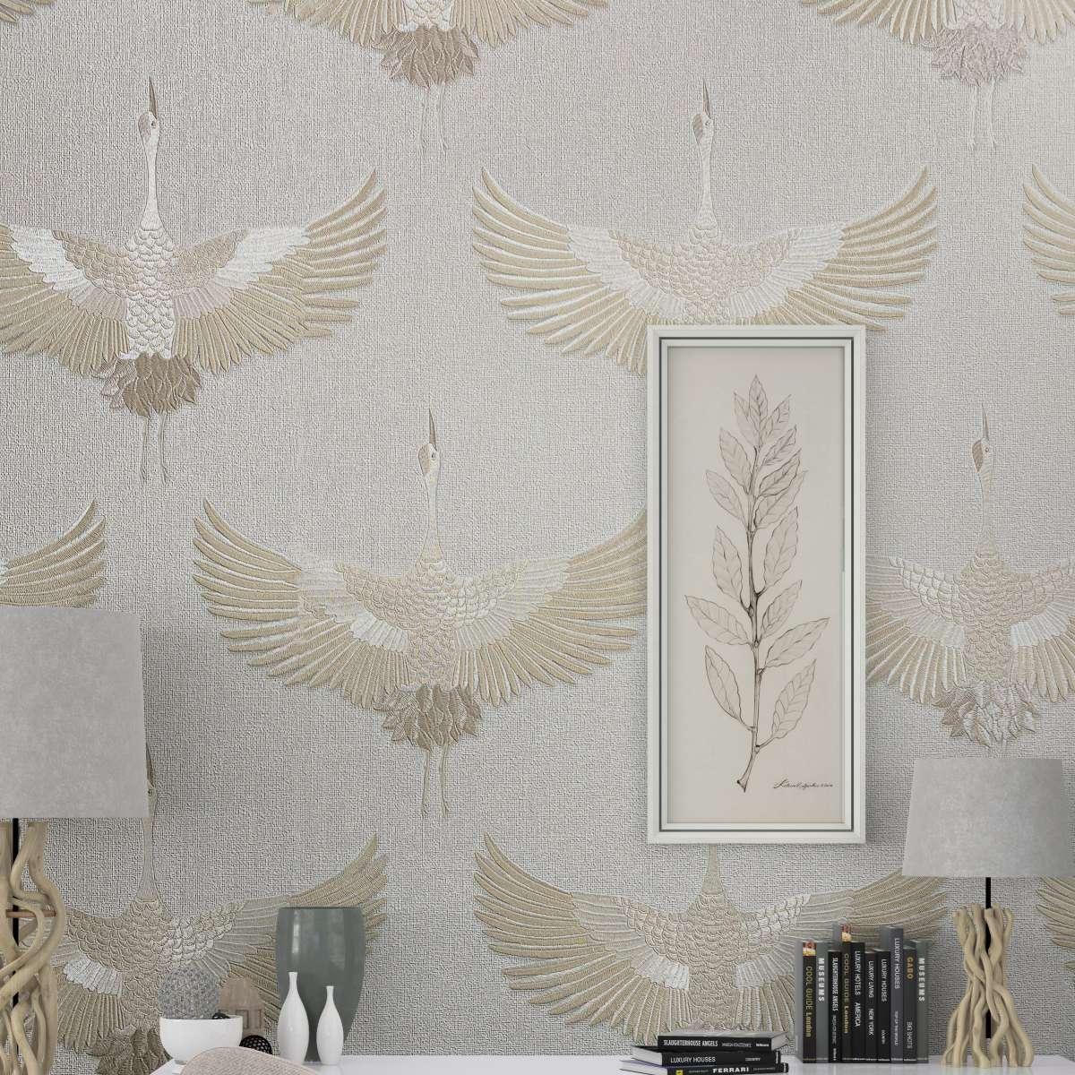 grafisch behang, vliesbehang Kumano wit, beige