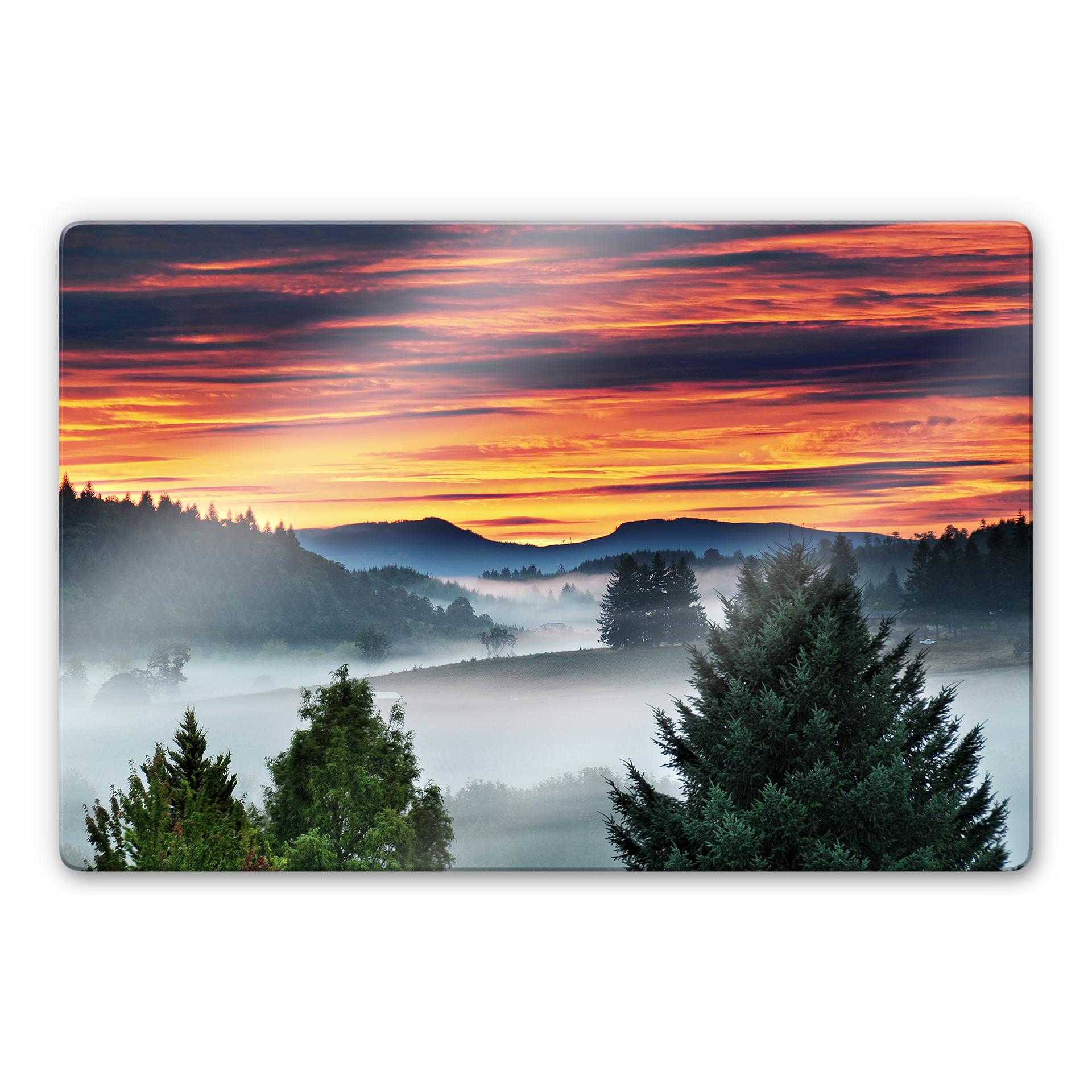 Tableau en verre - Brouillard dans les montagnes