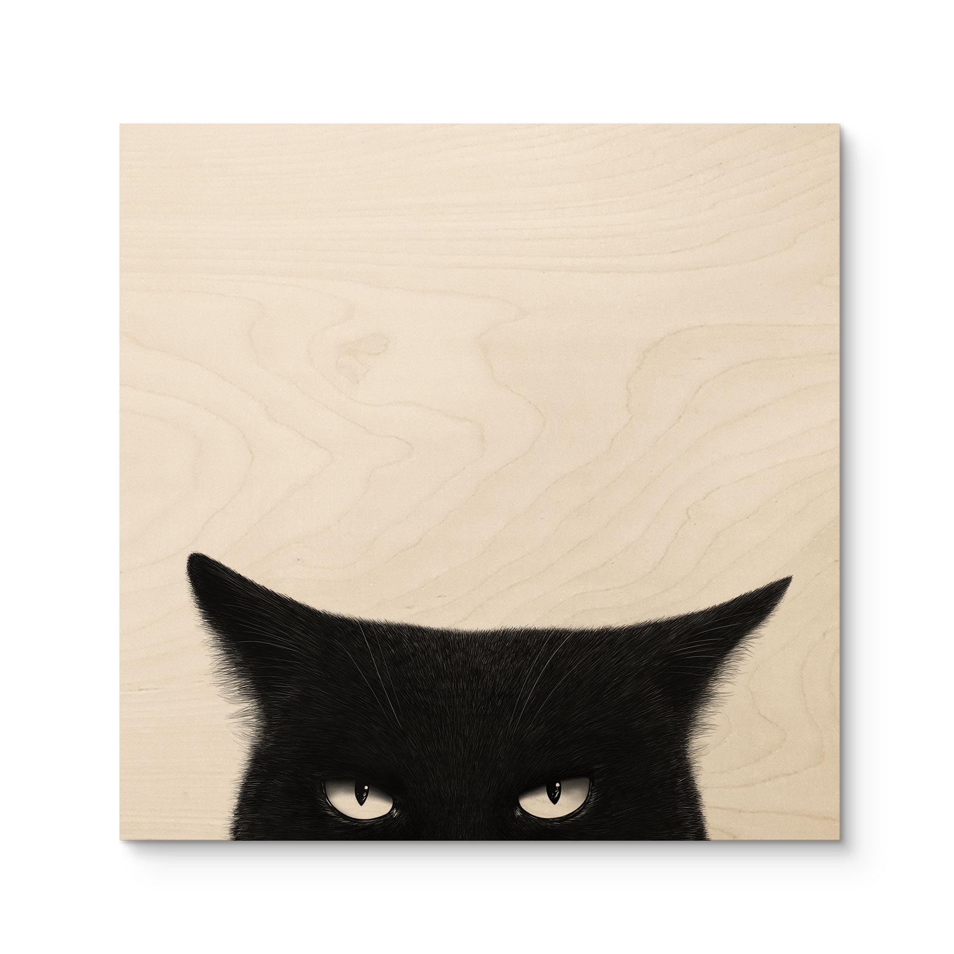 Tableau sur bois Regard d'une chatte noire - Korenkova - Carré