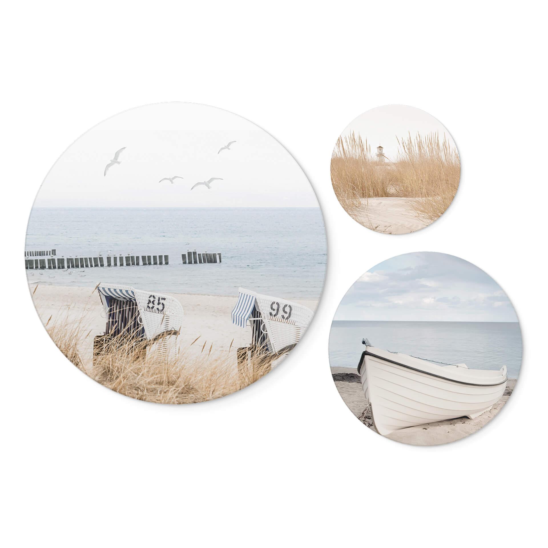 Vægcirkel Salty Sea Air-sæt (3 dele) – print på aluminium (Alu-Dibond)