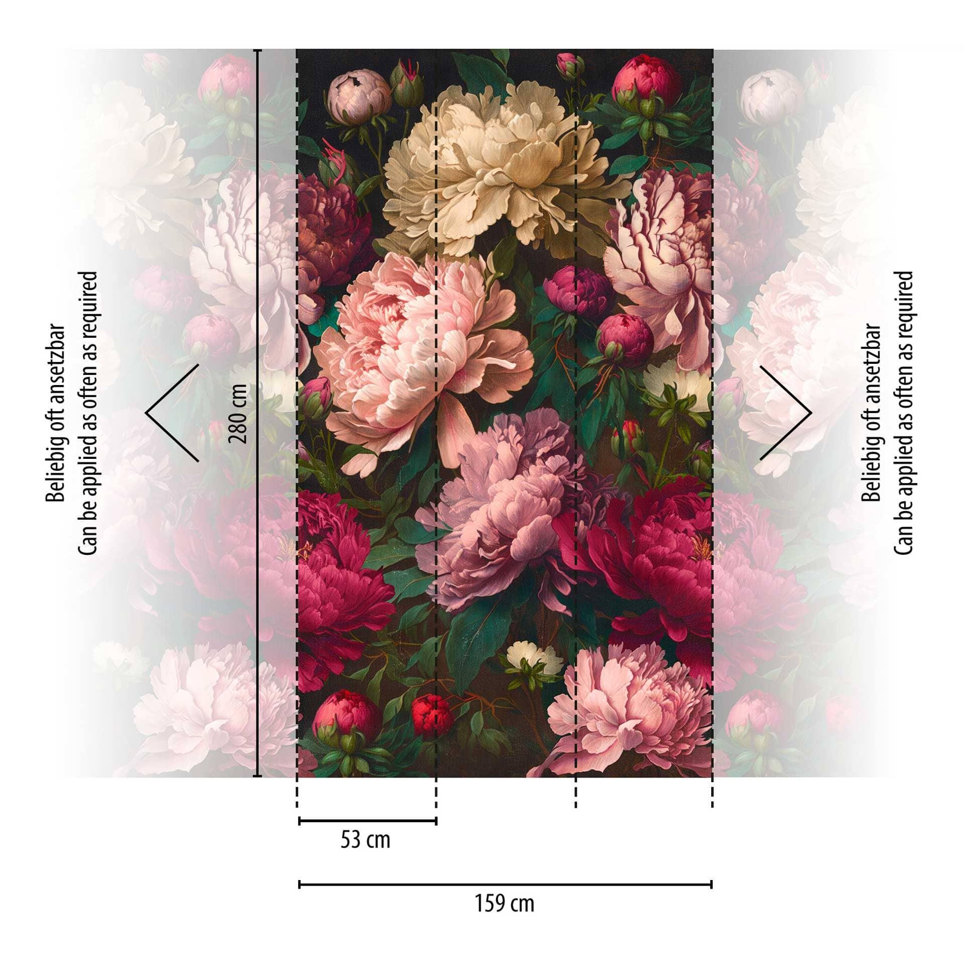 Donkerrood roze bloemen behang - vliesbehang voor slaapkamer - romantisch design