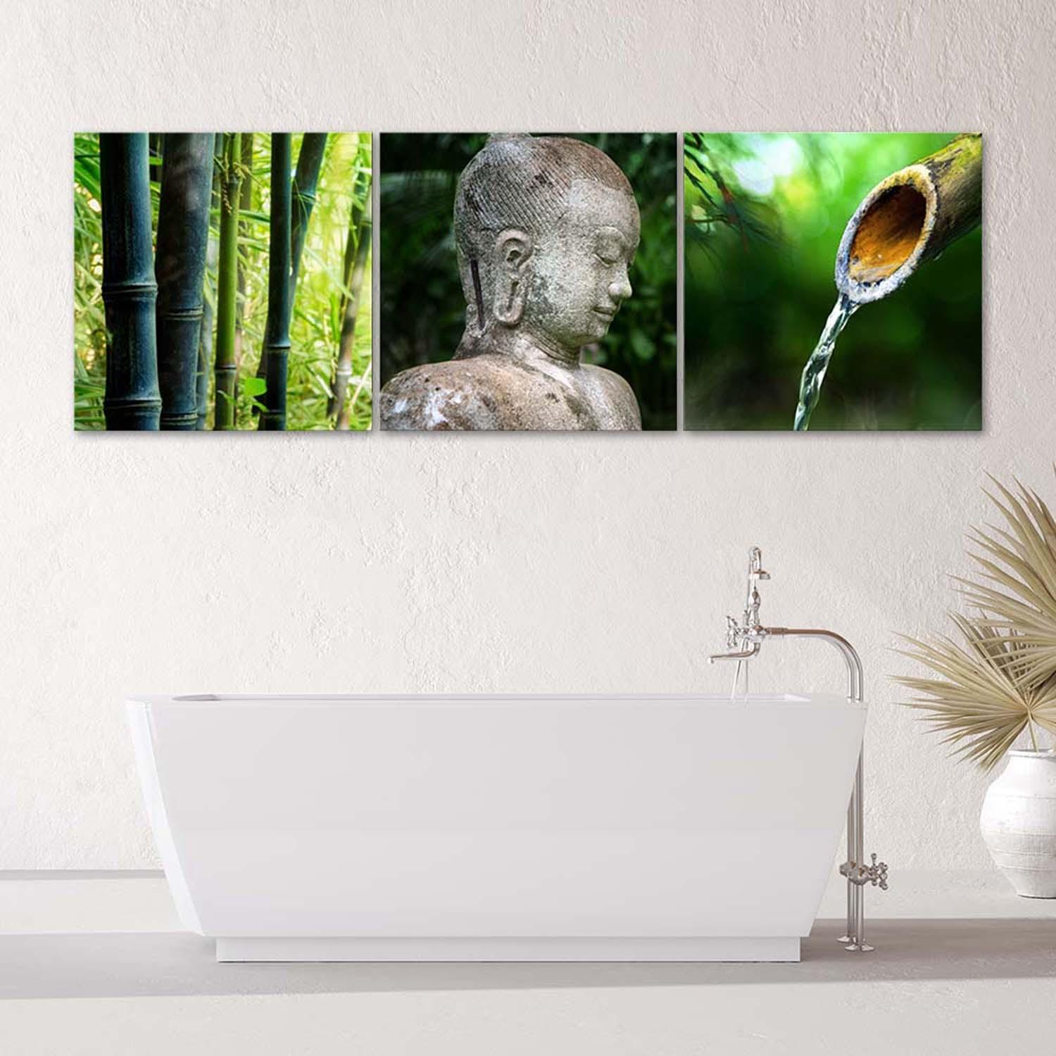 3 stykke lærredstryk Bambus Zen Buddha