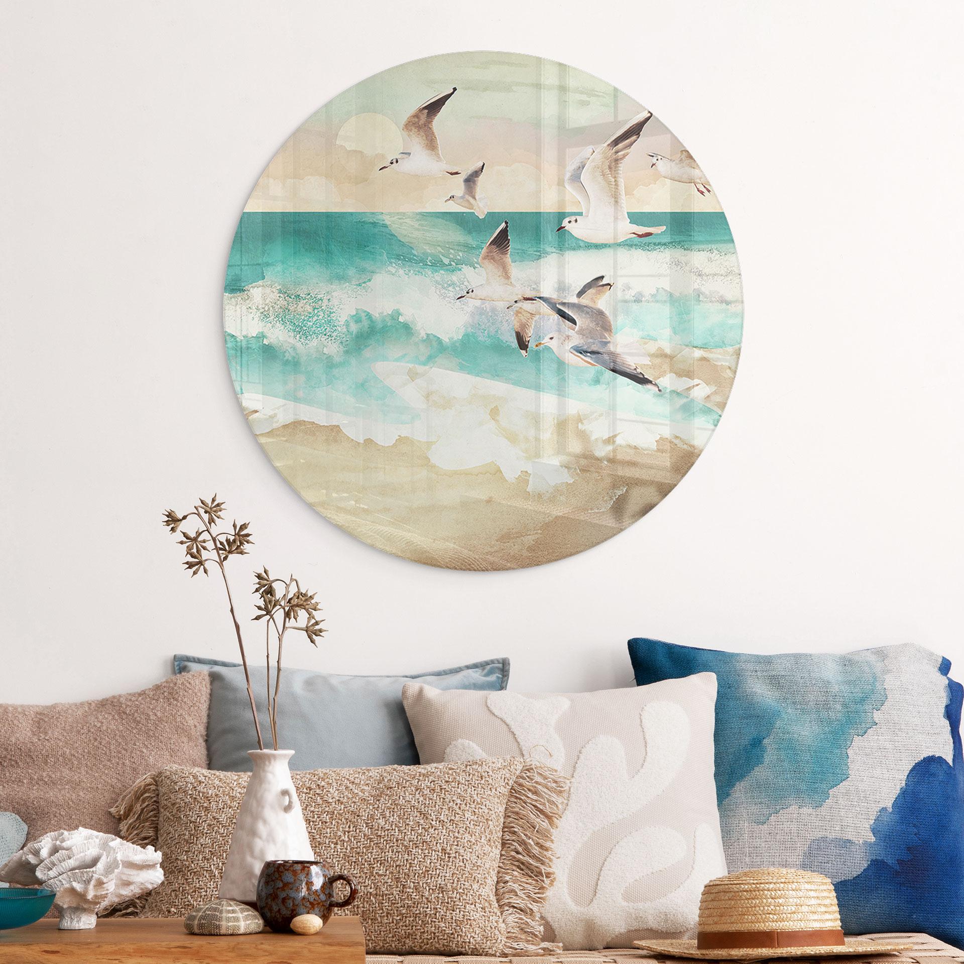 Glasbillede - Måger på stranden - SpaceFrog Designs