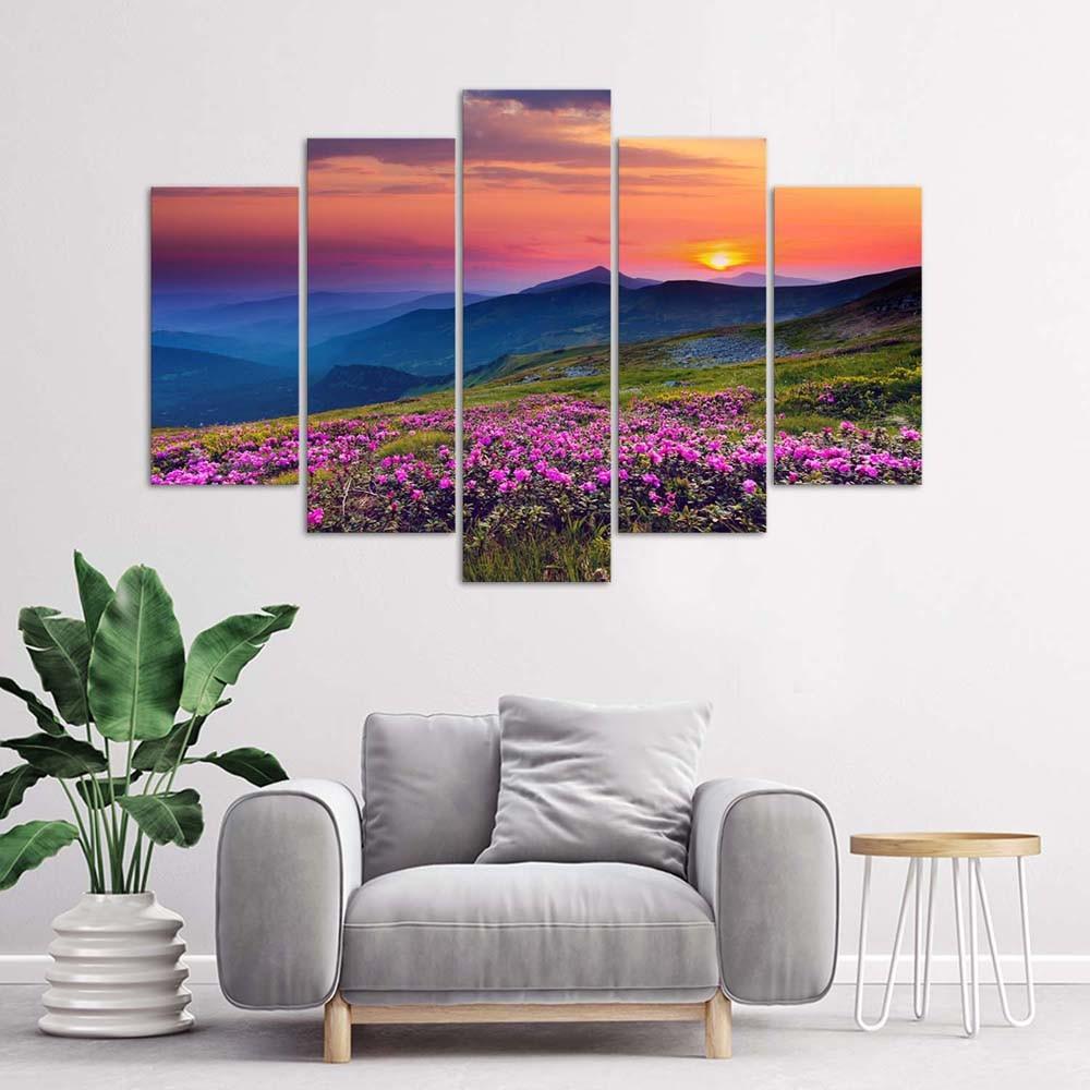 Leinwandbild 5 teilig, Sonnenaufgang Landschaftsbild