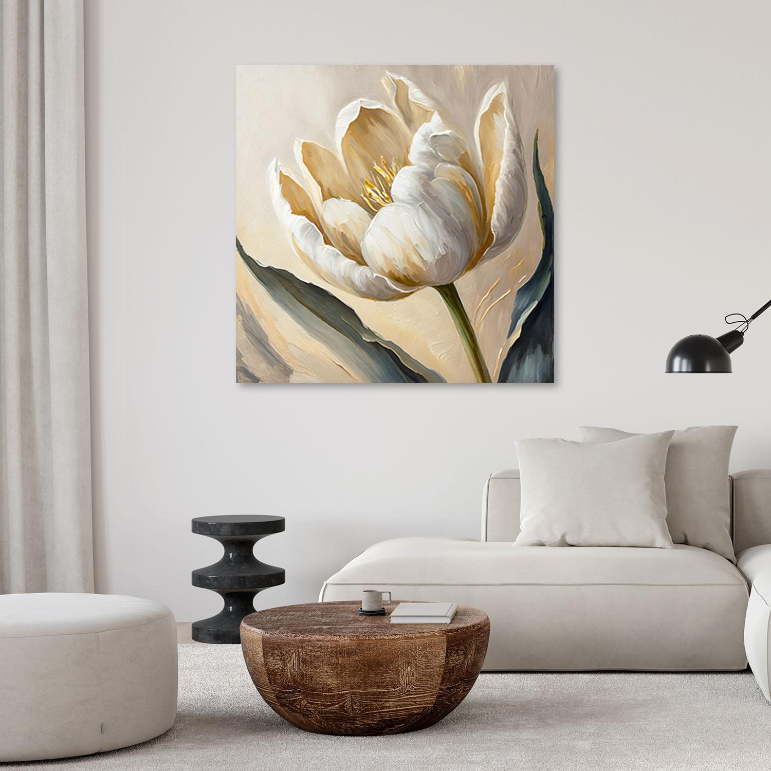 Canvasbillede, Tulipanblomster malet beige
