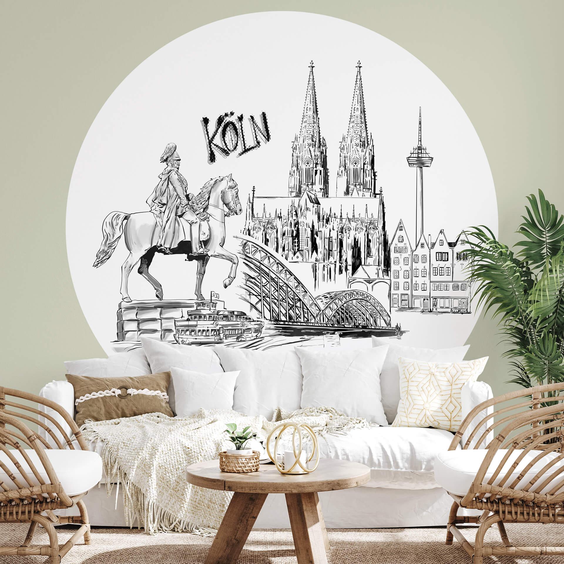 Fototapet - Rundt Love your City - Köln Sort og hvid - vliesetapet/selvklæbende non-woven tapet
