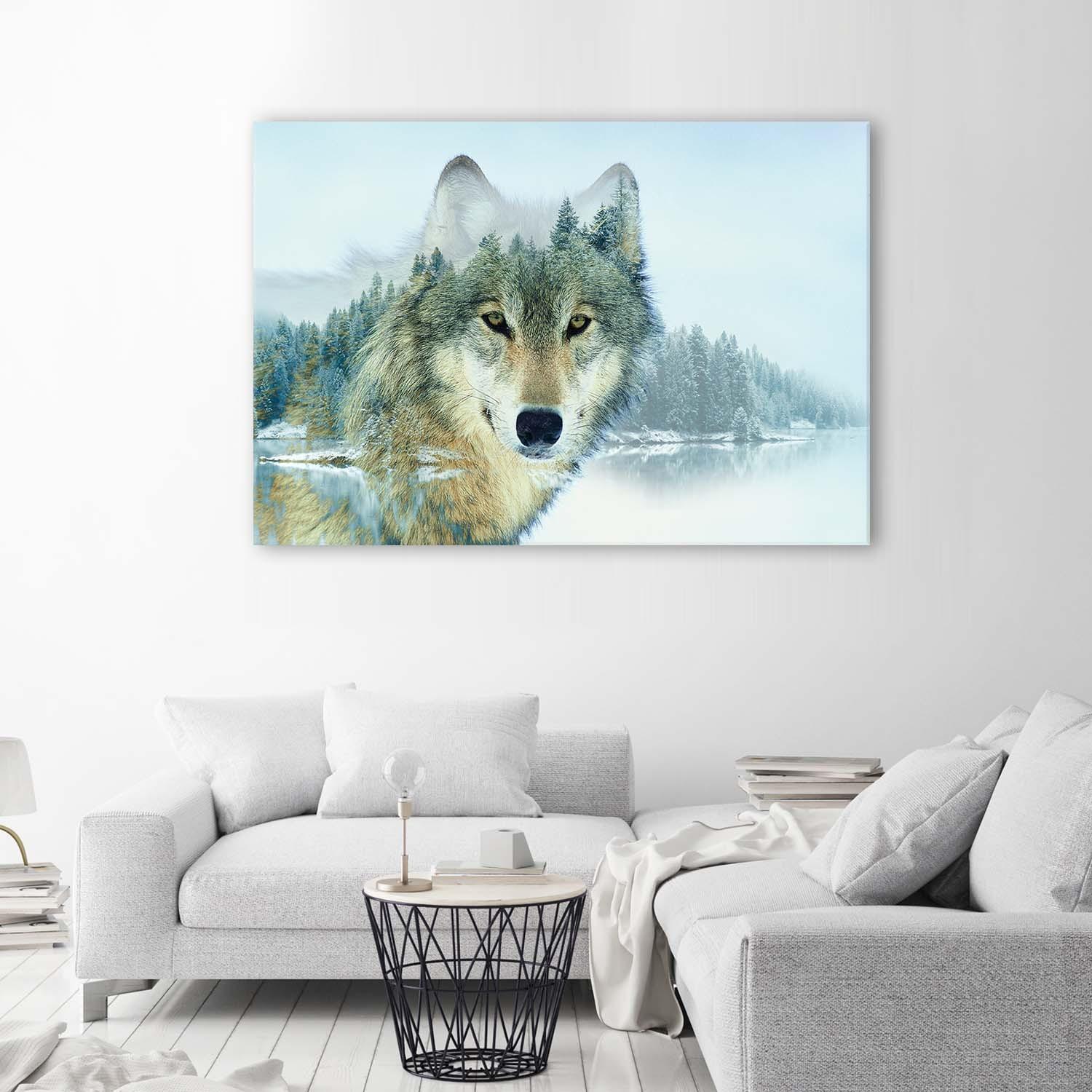 Canvasbillede, Ulv på en bjergbaggrund