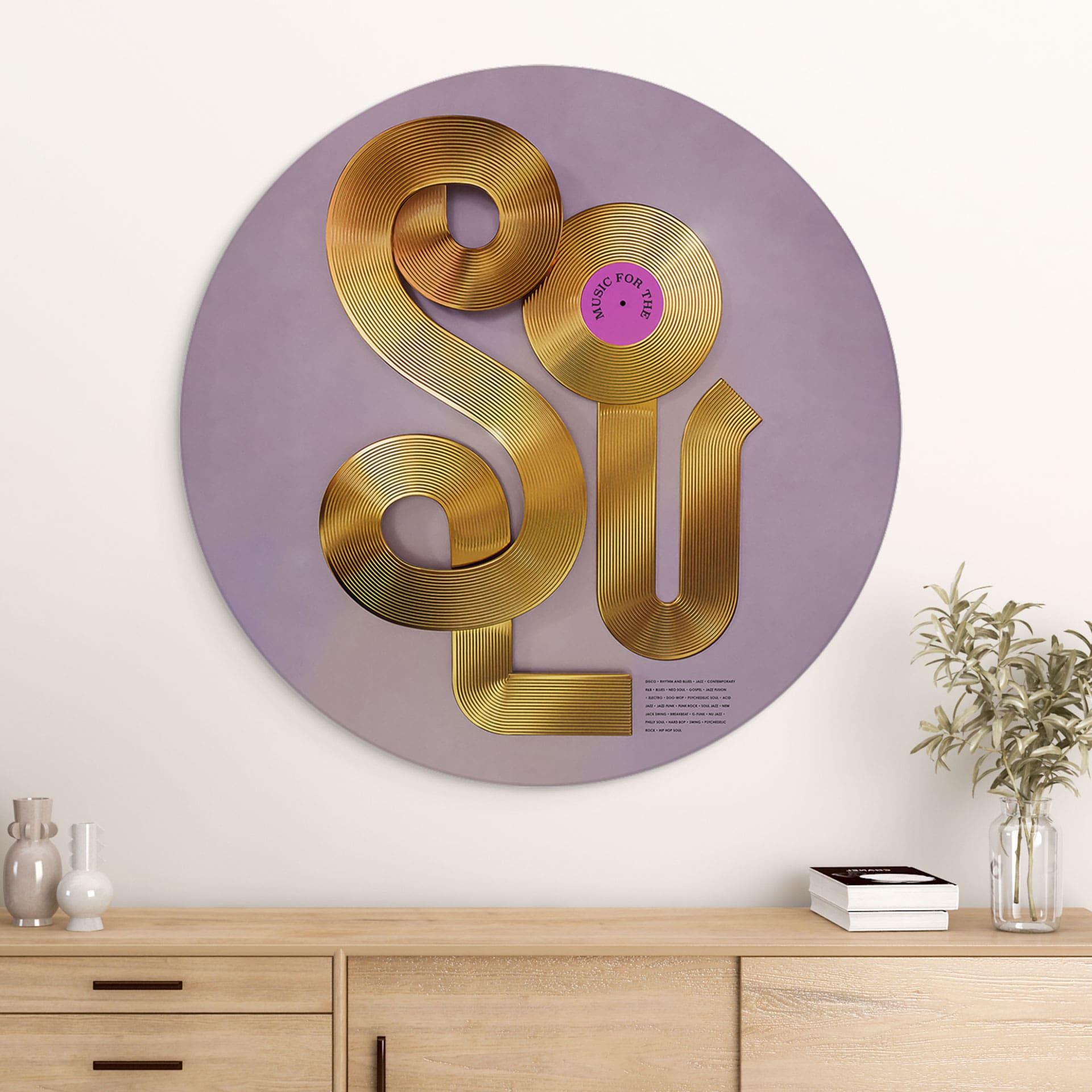 Wandbild Soul trifft auf Vinyl - Musik für die Seele - Harrison - Alu-Dibond - Rund