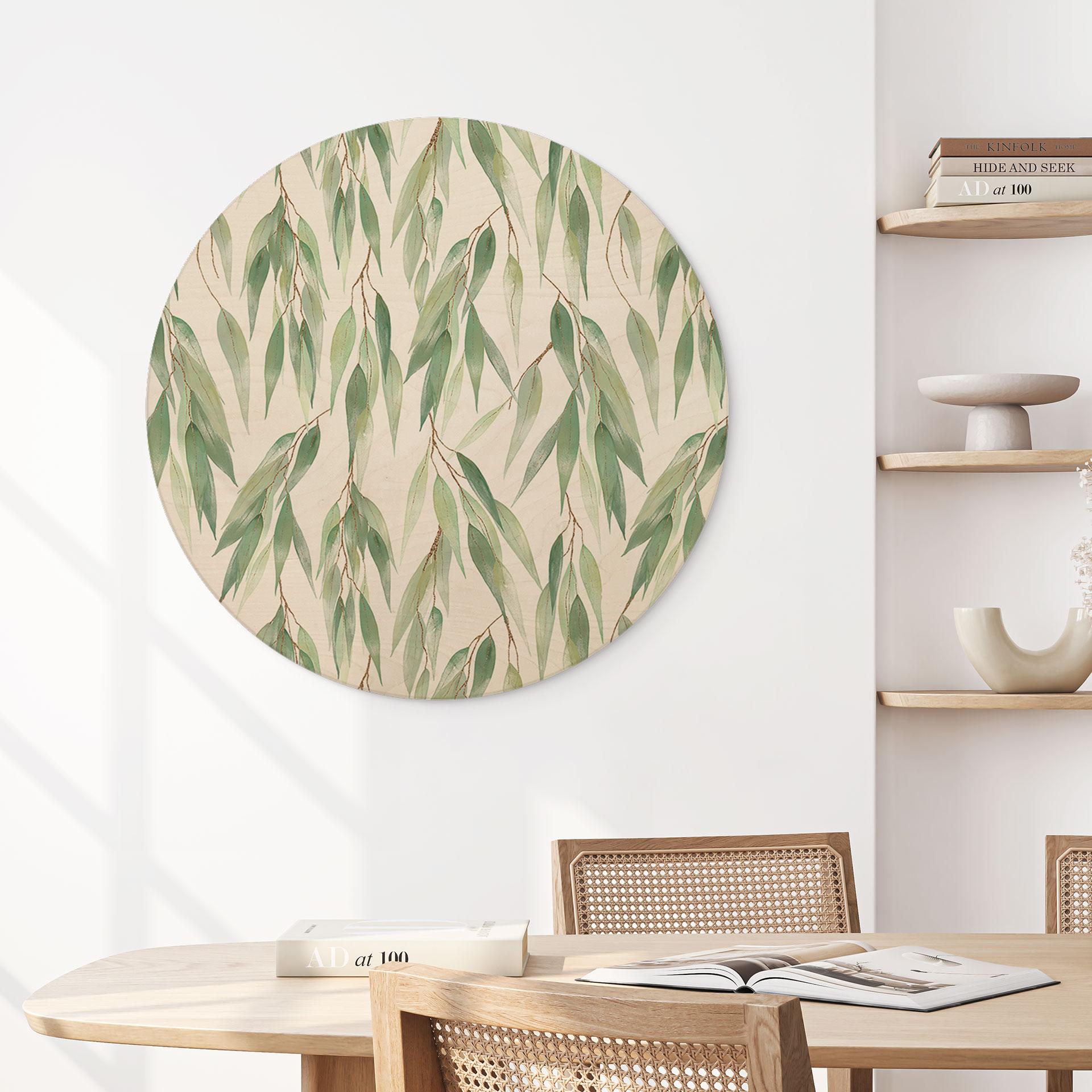 Væg cirkel træ Grene med grønne blade - UN Designs