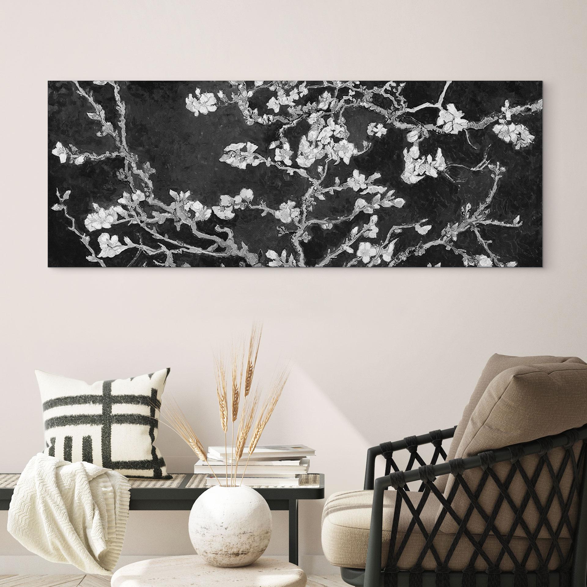 Wandbild van Gogh - Mandelblüte - schwarz - Panorama - Alu-Dibond
