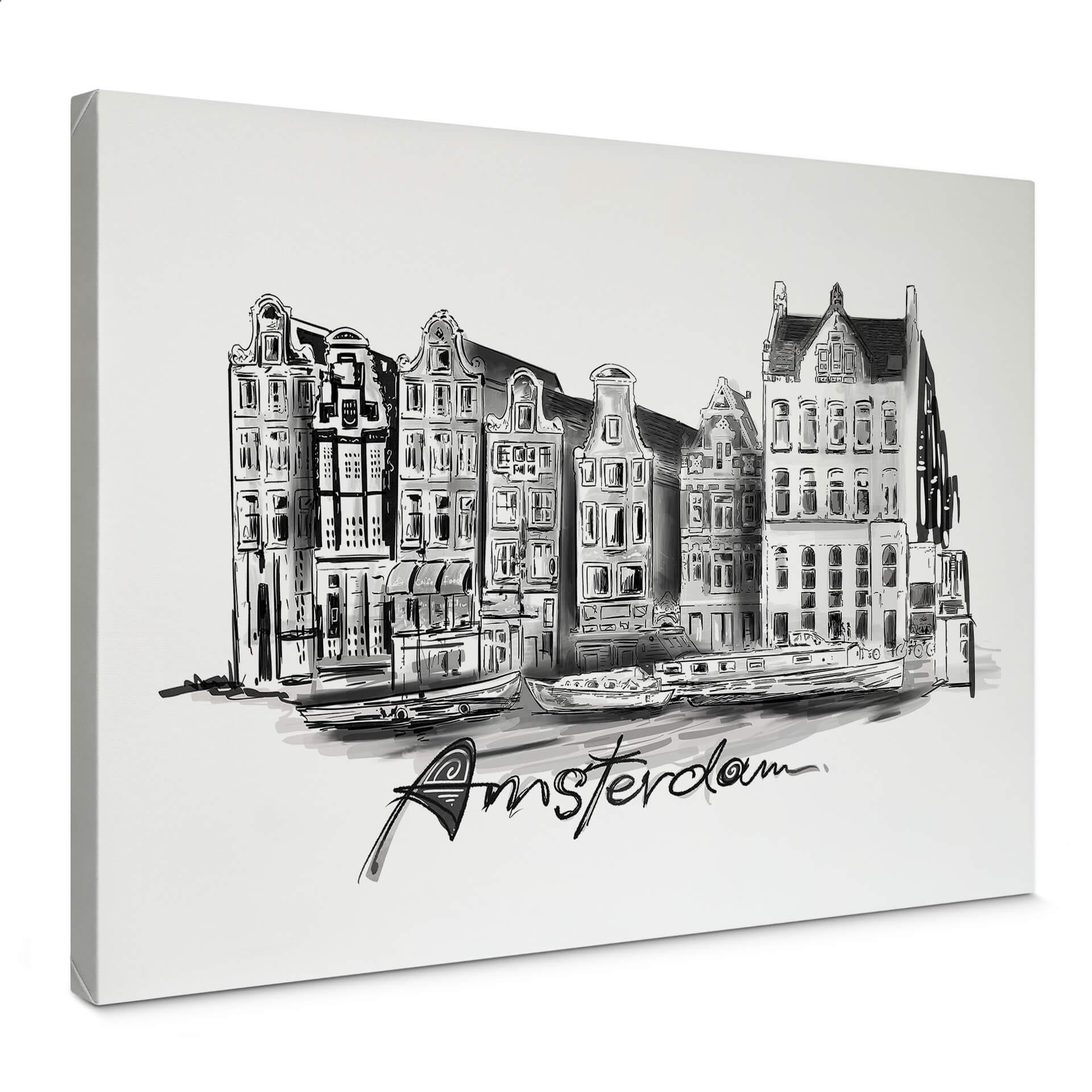 Canvastavla Amsterdam - Svartvitt - Älska din stad