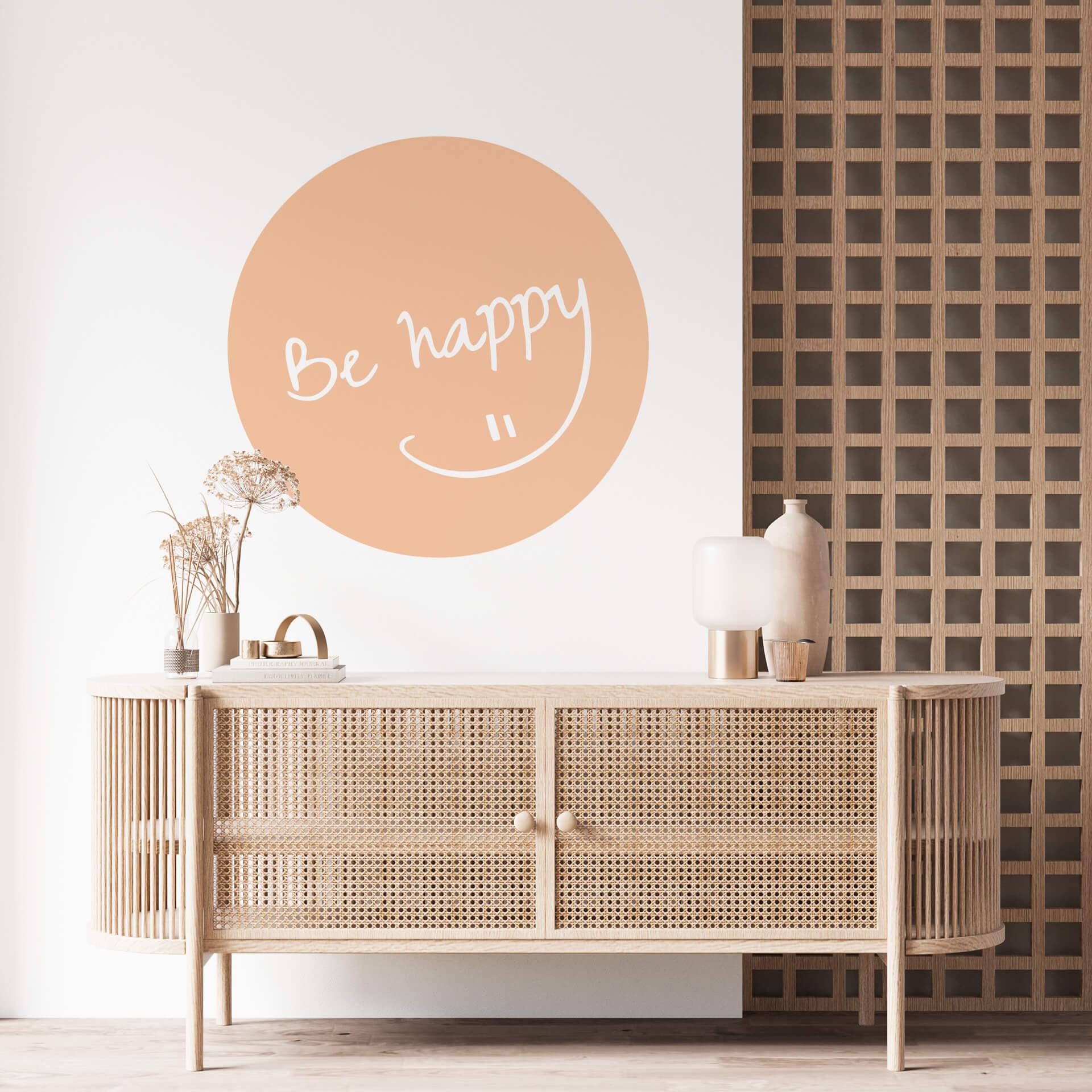 Vinilo decorativo Be happy color melocotón - Redondo