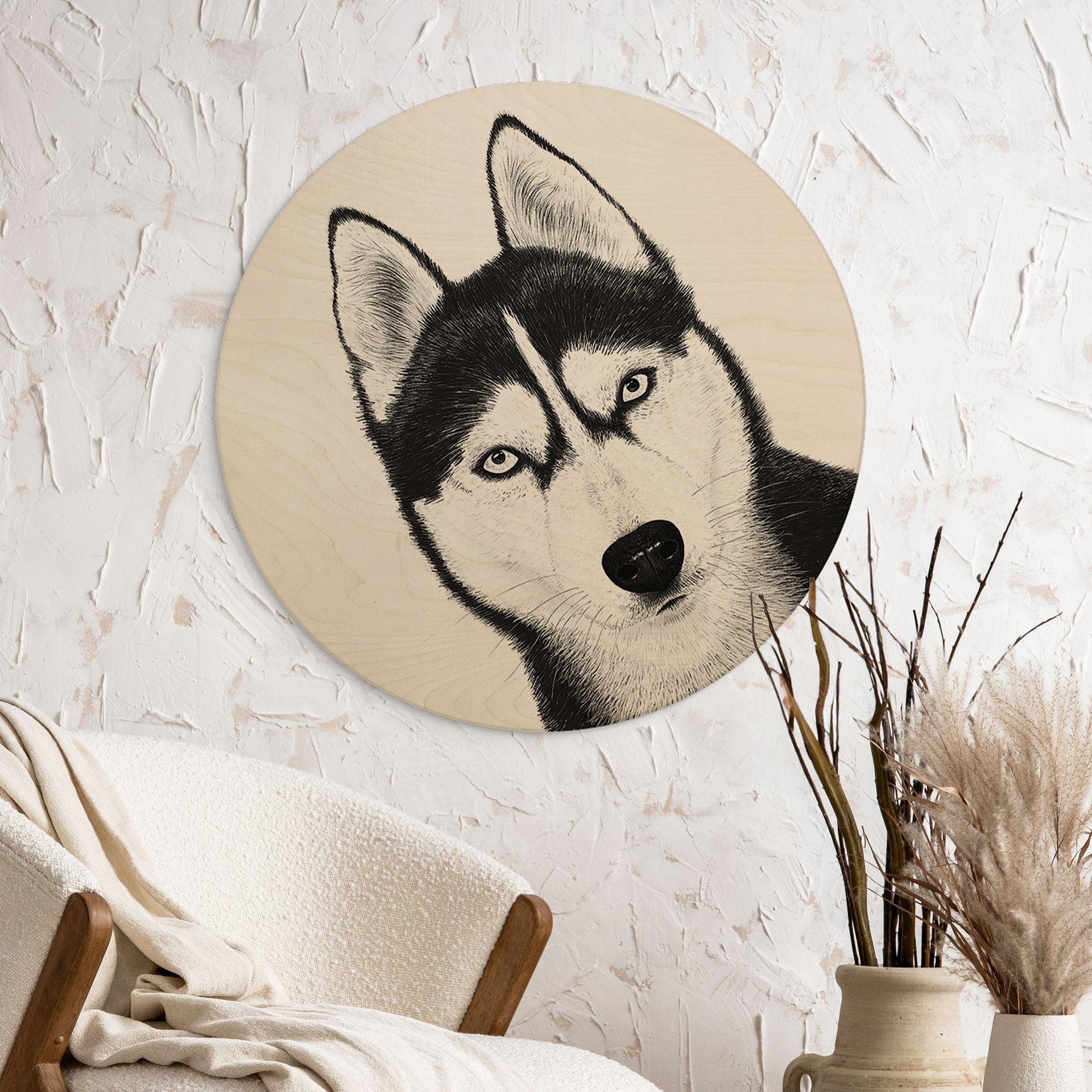 Træbillede Siberian husky - hundeportræt - Korenkova - Rund