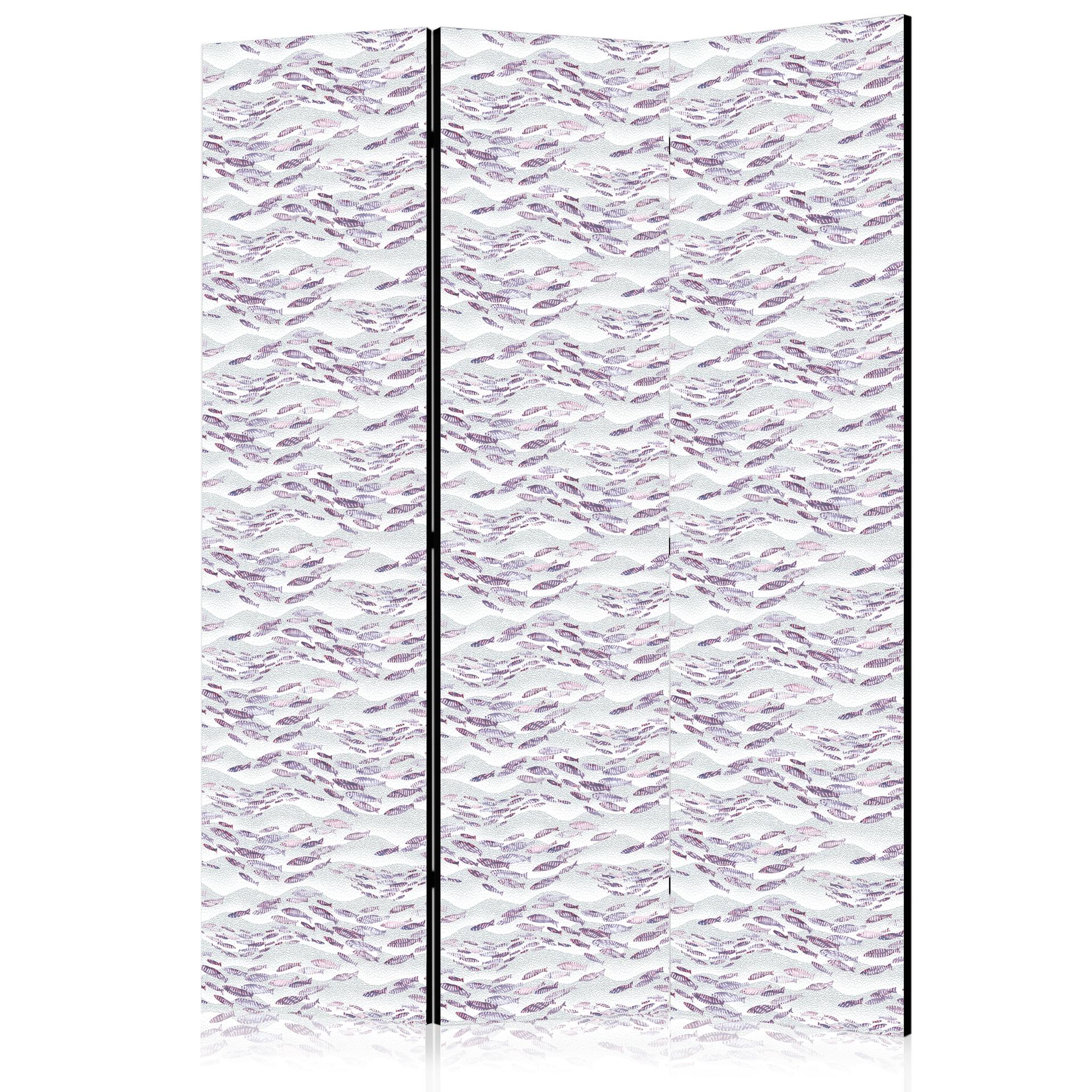 Paravent, Raumteiler freistehend, Trennwand - Fish in Subdued Colors Against Gray Waves