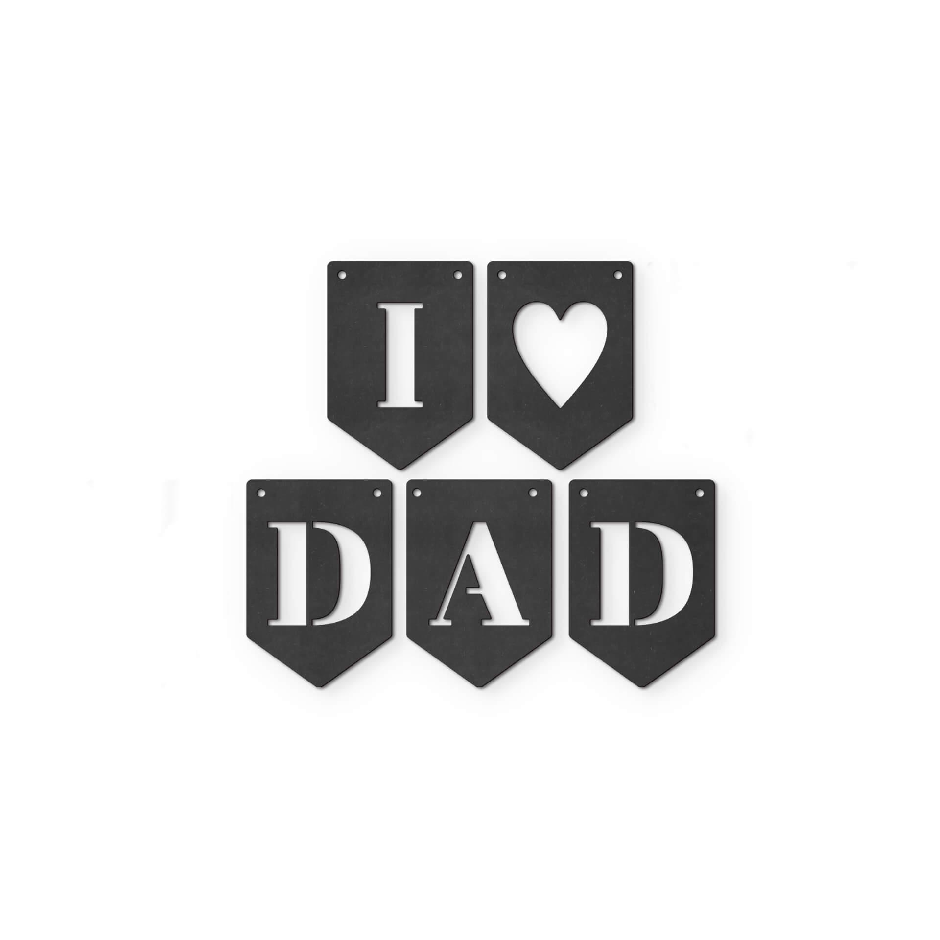 MDF - Decoración en madera - Cadena de banderines I Love Dad (set de 5) incl. cuerda de algodón
