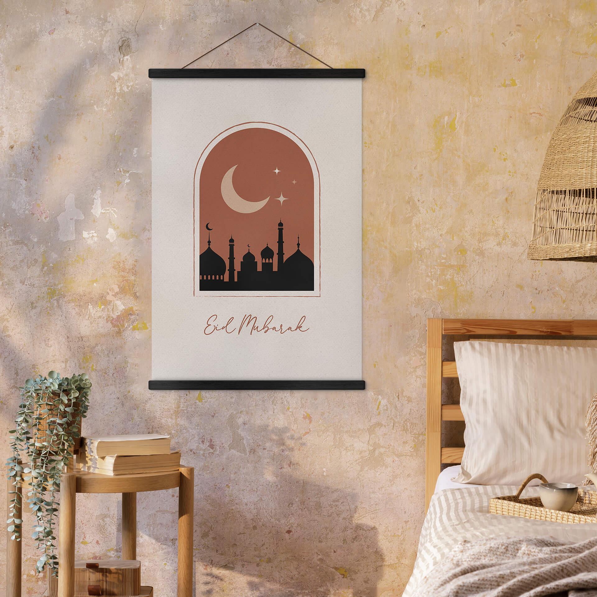 Obraz tkaniny Eid Mubarak w nocy