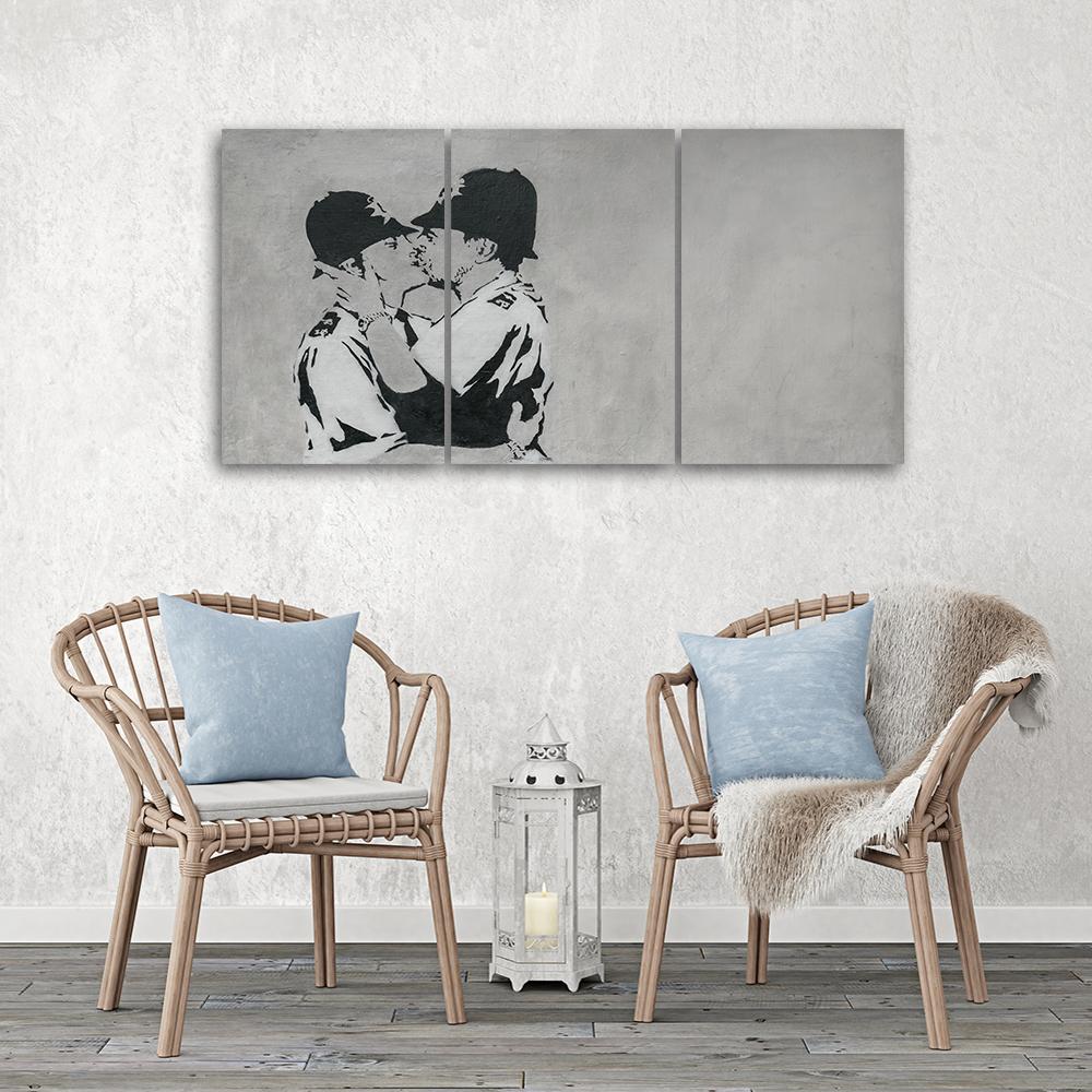 3 stykke lærredstryk, Banksy Kissing Policemen