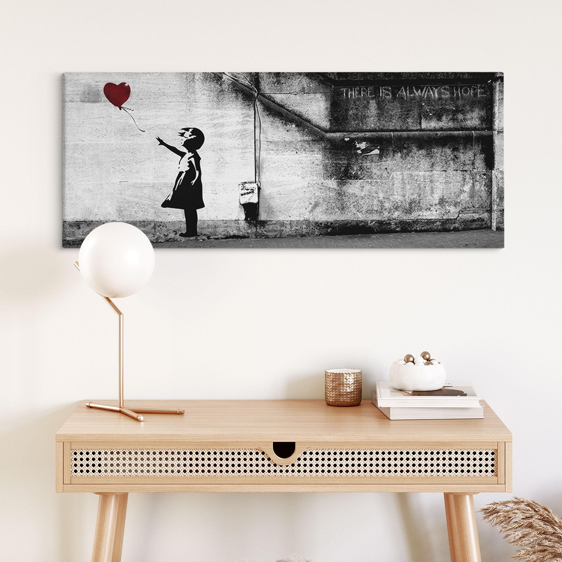 Canvasbillede Banksy - Pige med ballon - Panorama