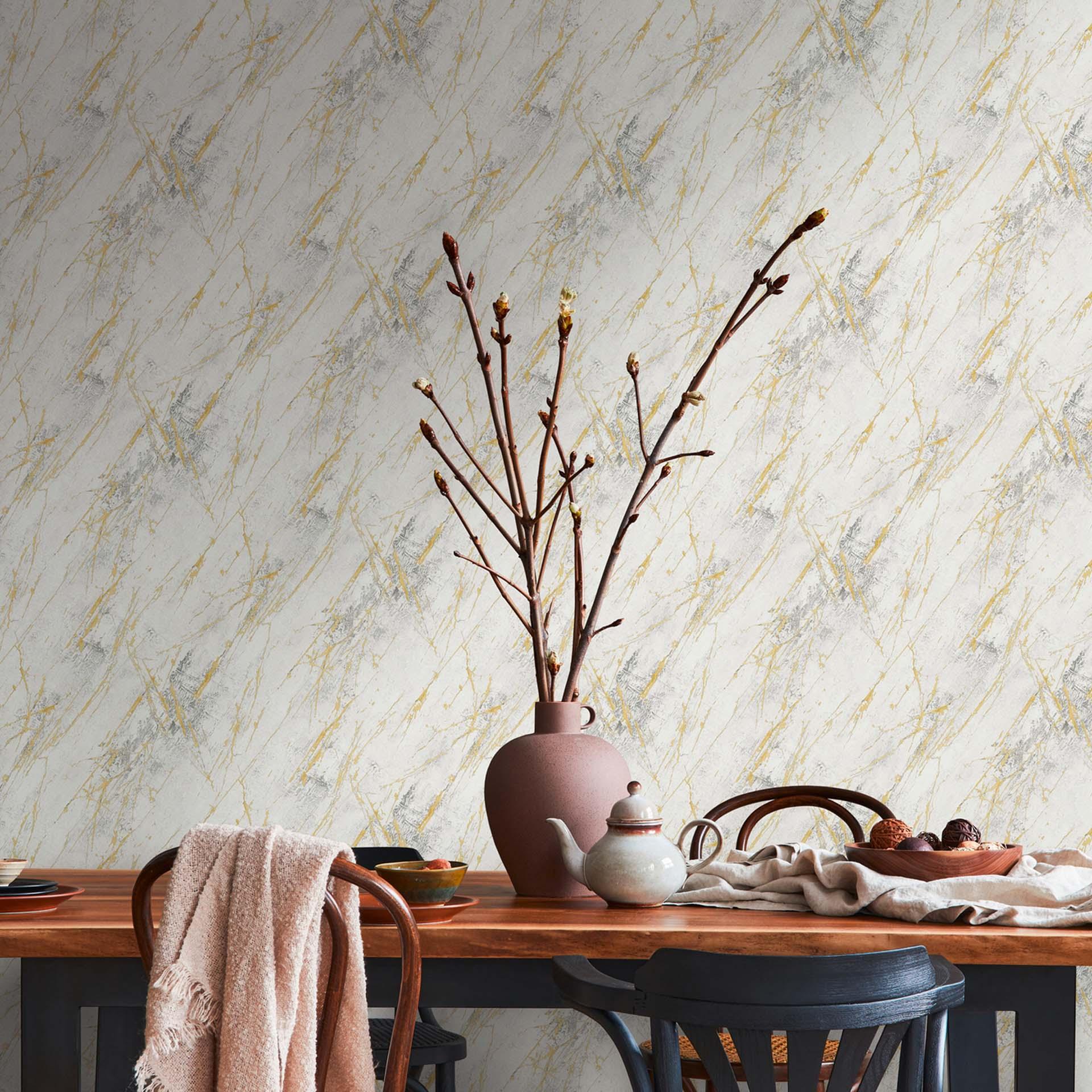 A.S. Création non-woven tapet BOS - marmor tapet hvid, grå, guld, metallic