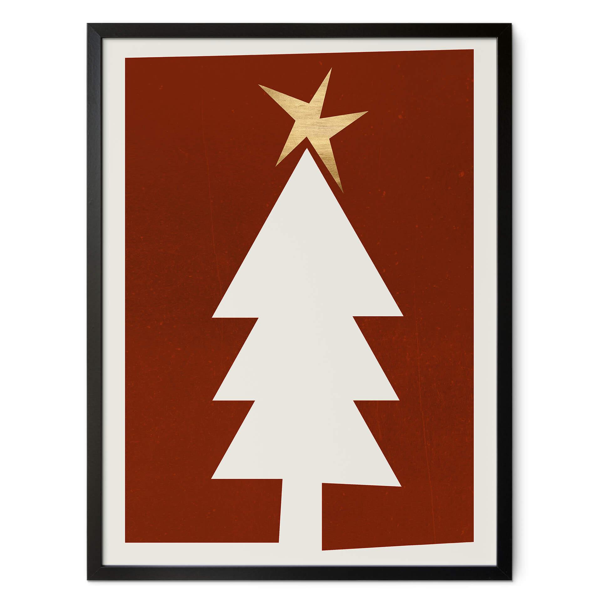 Póster Kubistika - Árbol de Navidad con estrella dorada