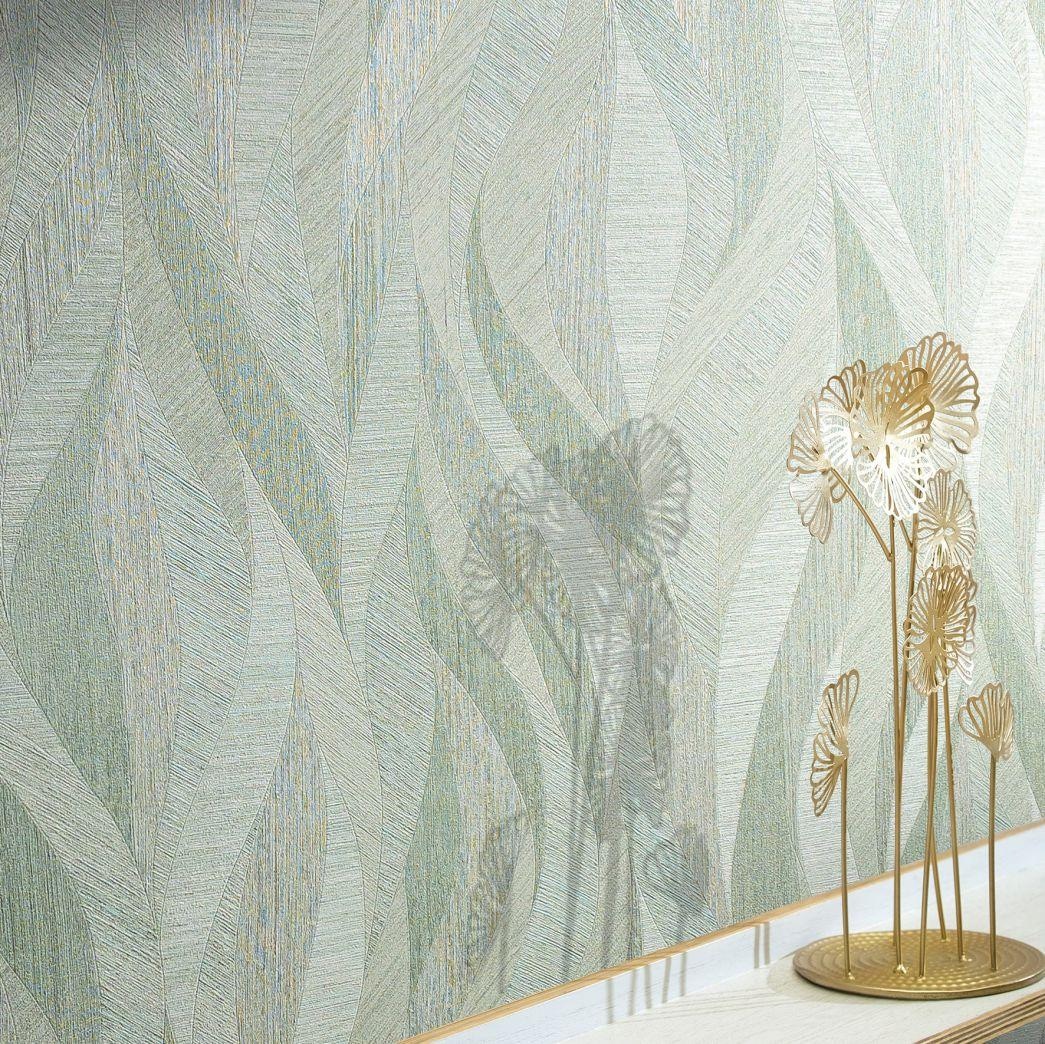 Non-woven tapet i kunstnerisk bølgelook og grøn bølge