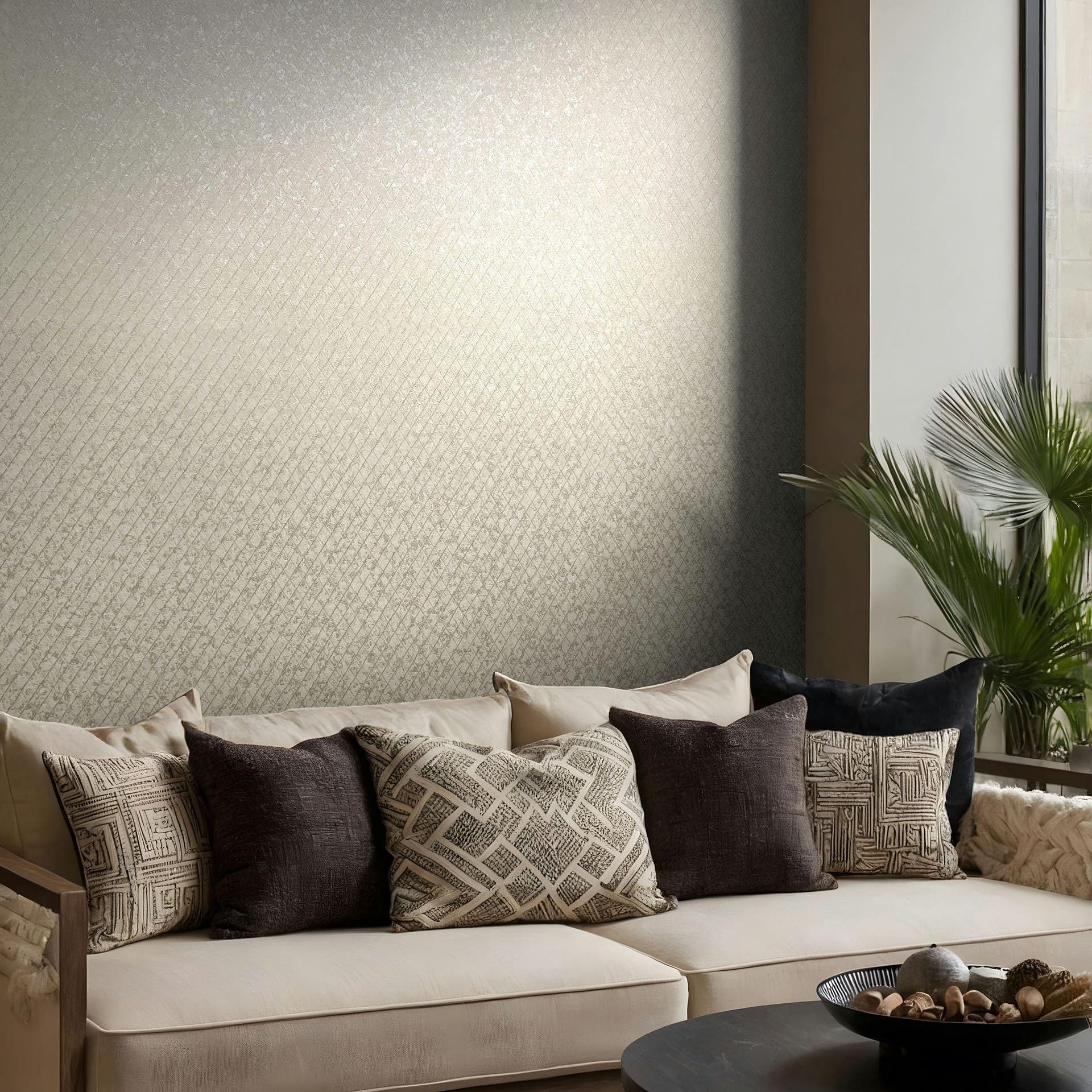 Non-woven tapet i beige diamantmønster grafisk geometrisk