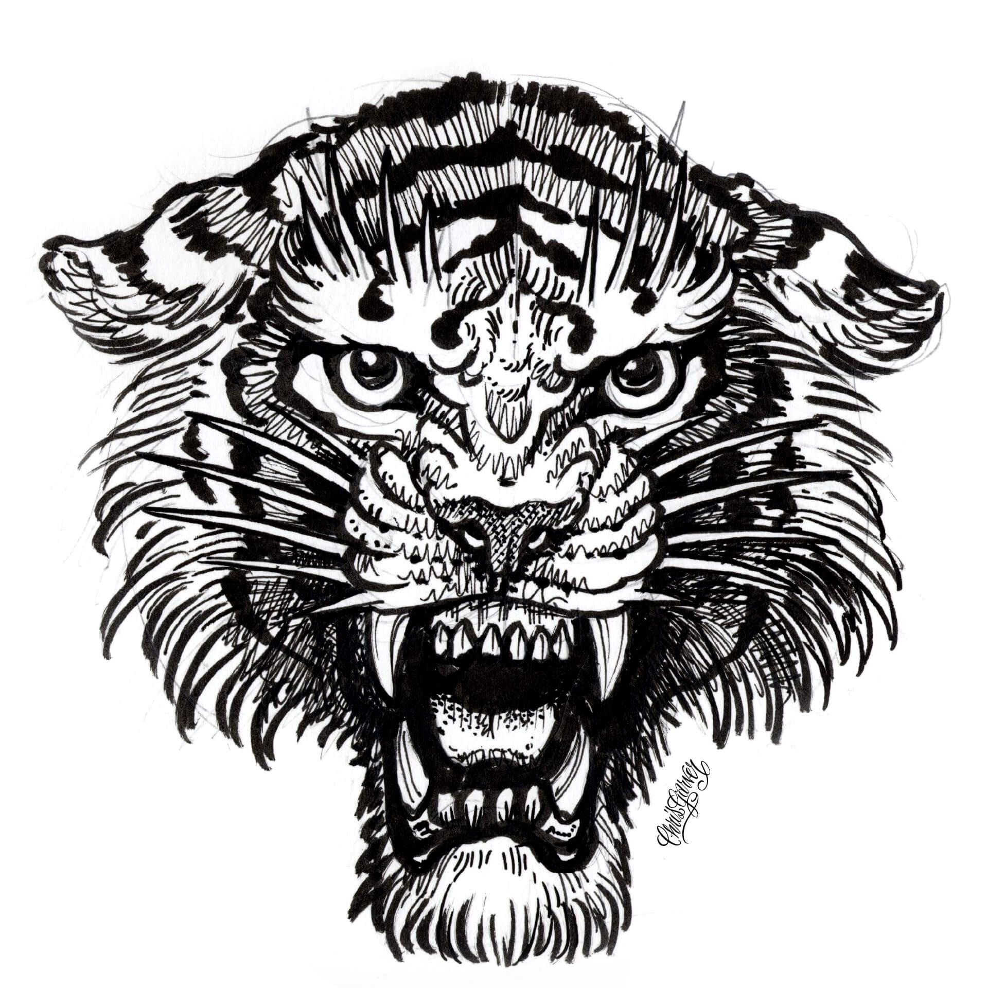 Fensterbild Miami Ink Tiger s/w