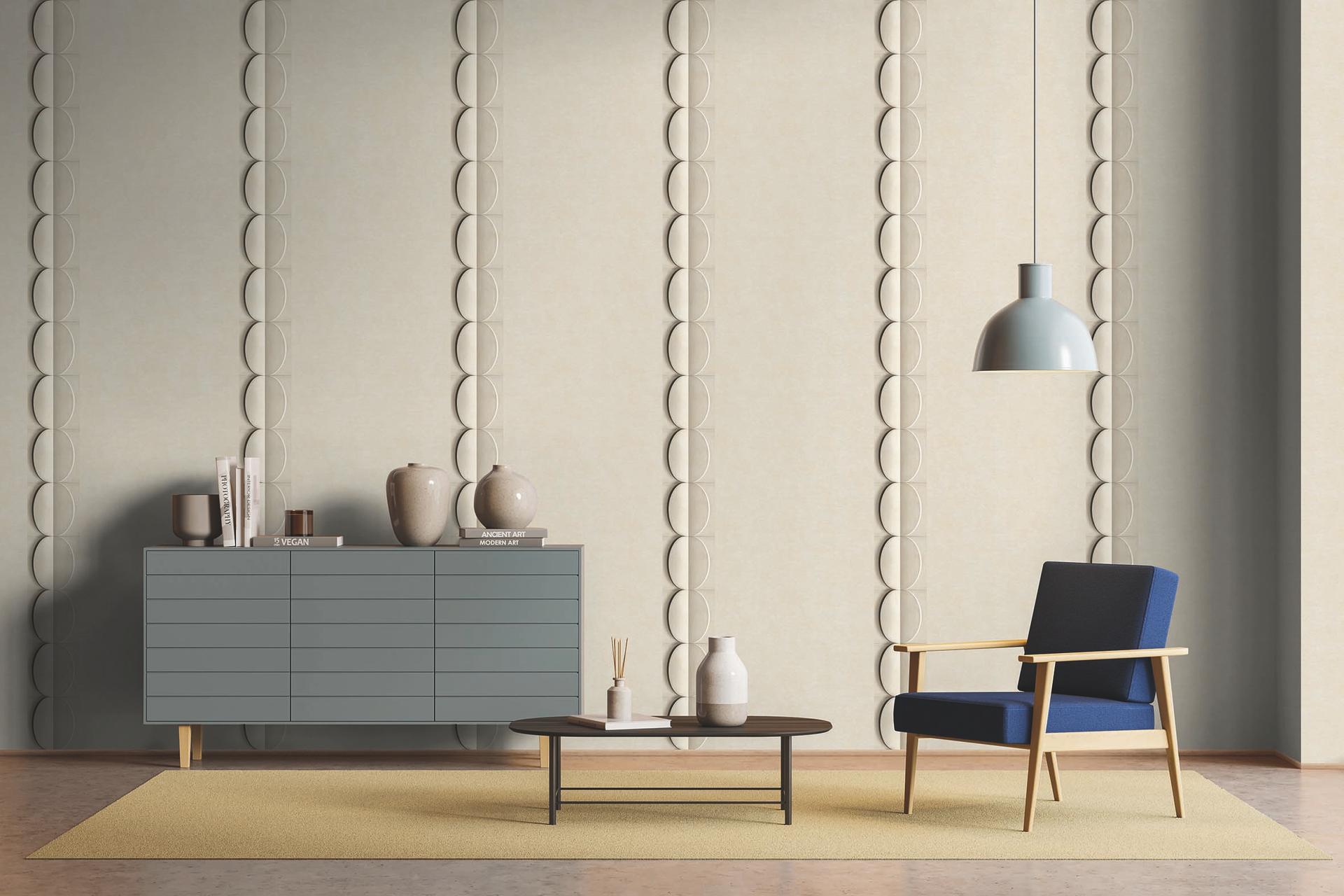 Behangrand in beige, grafisch voor woonkamer, slaapkamer 5.00 x 0.177 m