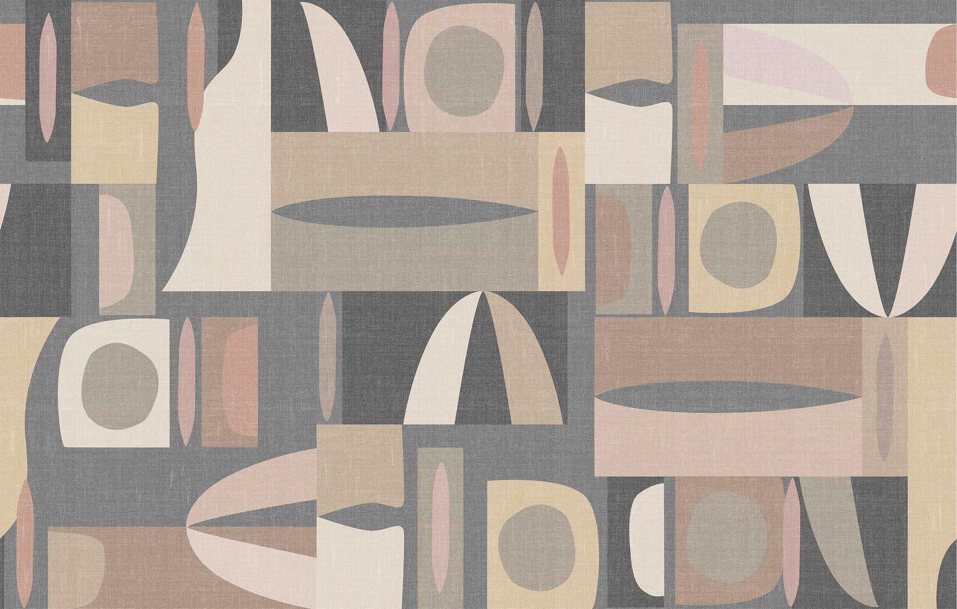 Fototapet Abstrakt geometri i blågrå og beige i retrolook 2,7 x 4,24 m