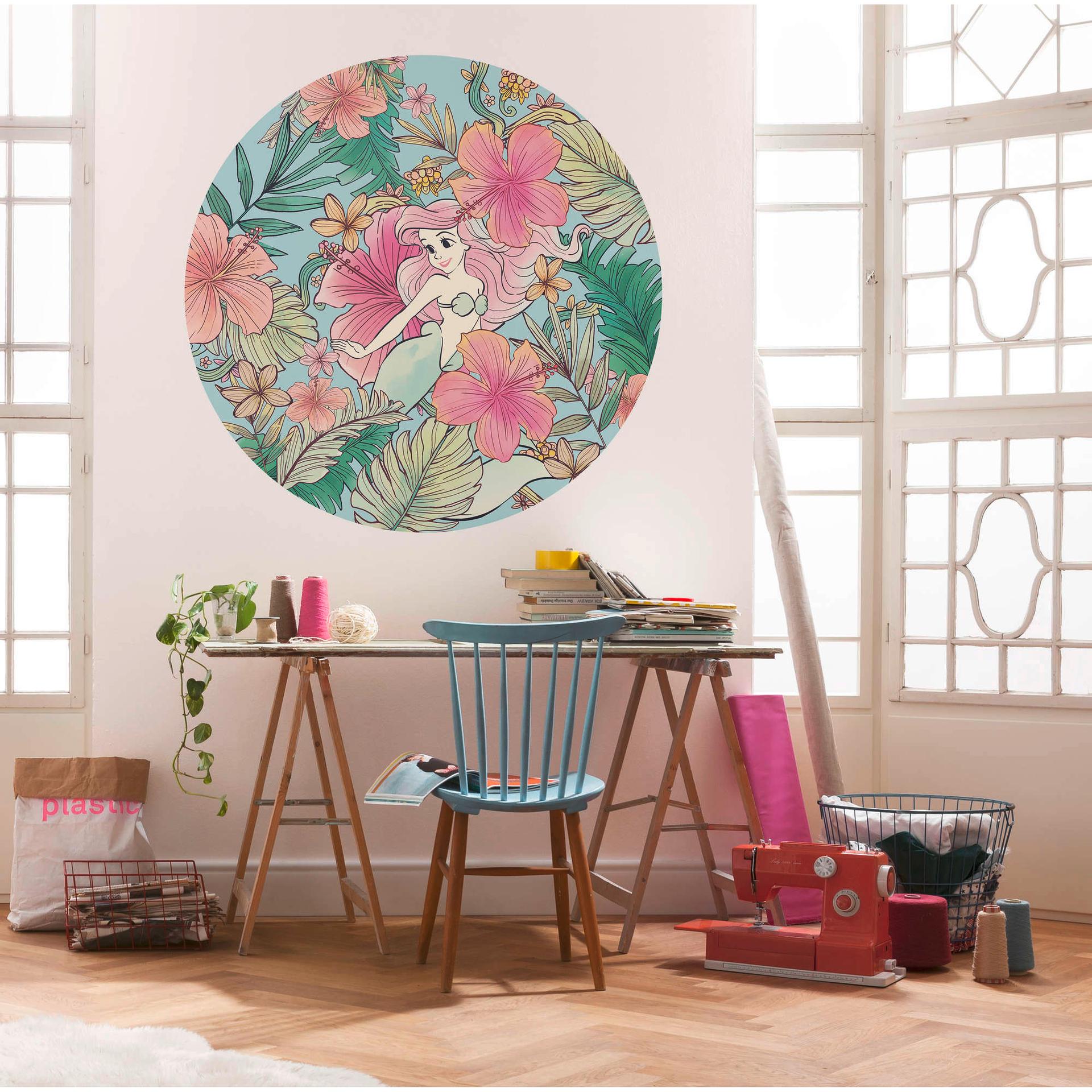 Behangcirkel Zelfklevend vliesbehang - Ariel Ocean Flowers - 125 x 125 cm