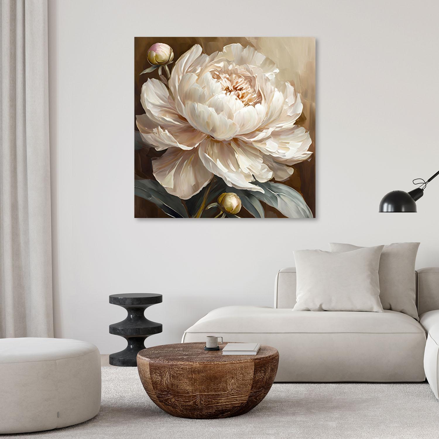 Leinwandbild Pfingstrose beige gemalt