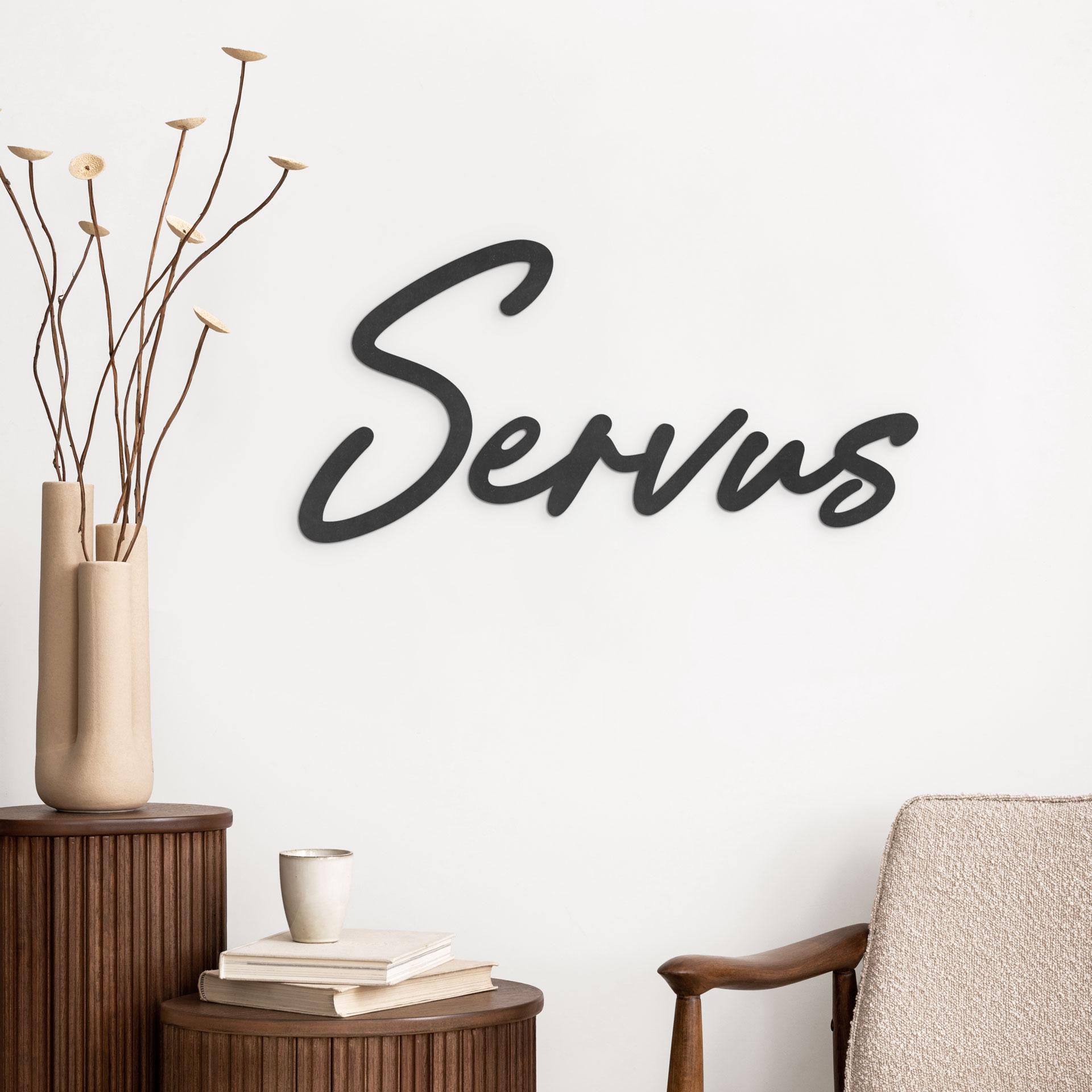 3D MDF Schriftzug Servus für den Eingangsbereich