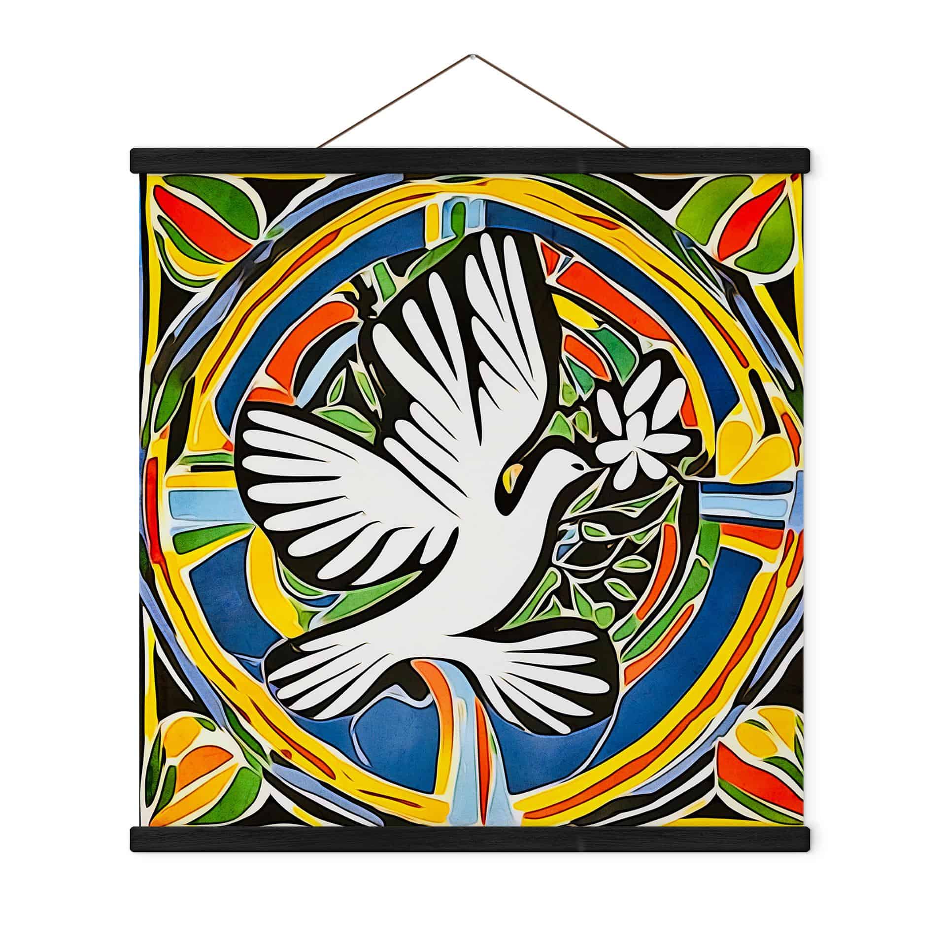 Tekstil plakat Farverig fredsdue - inspireret af Matisse - Zamart