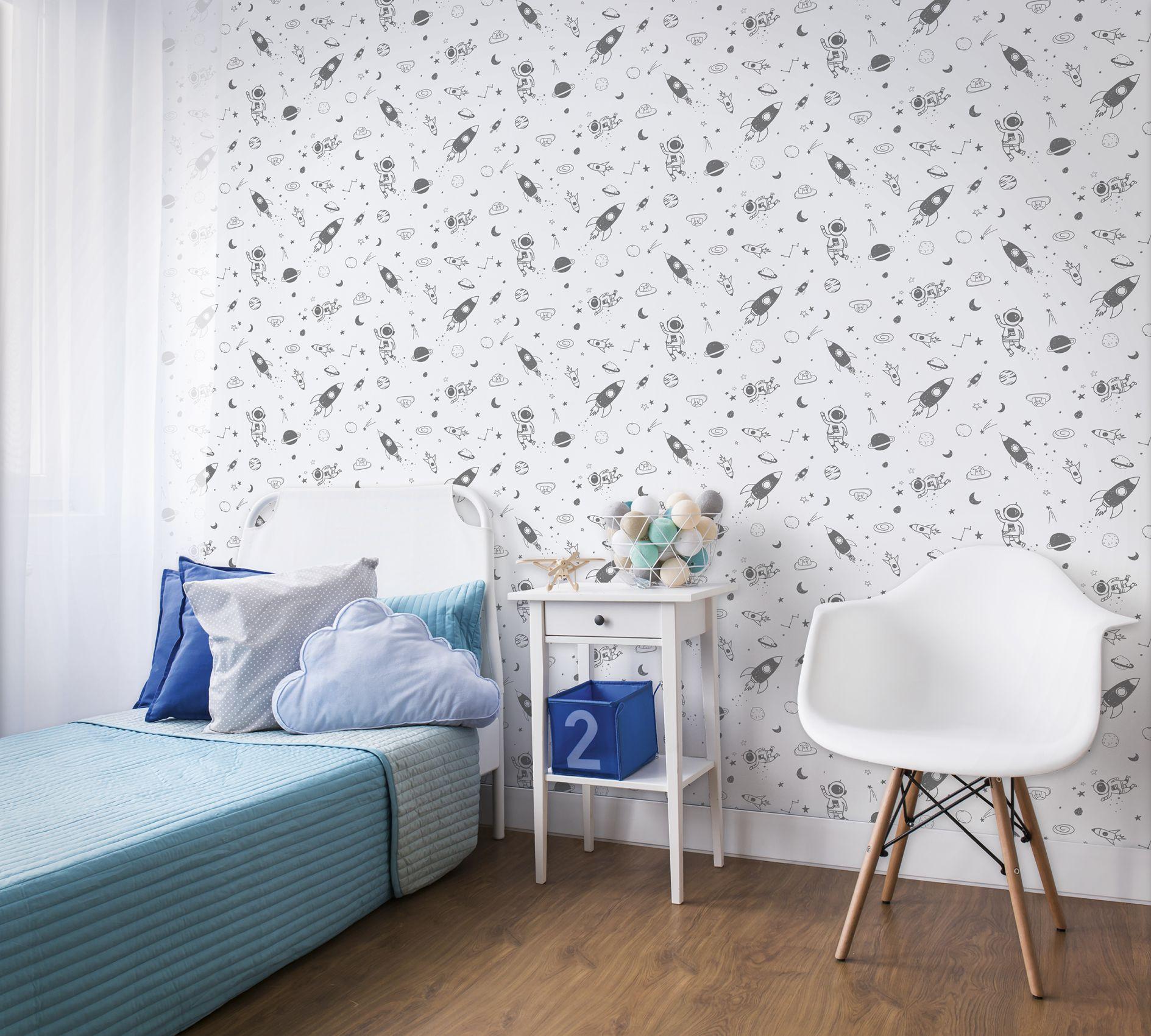 kinderbehang, vliesbehang met illustratie Kids Walls wit, grijs
