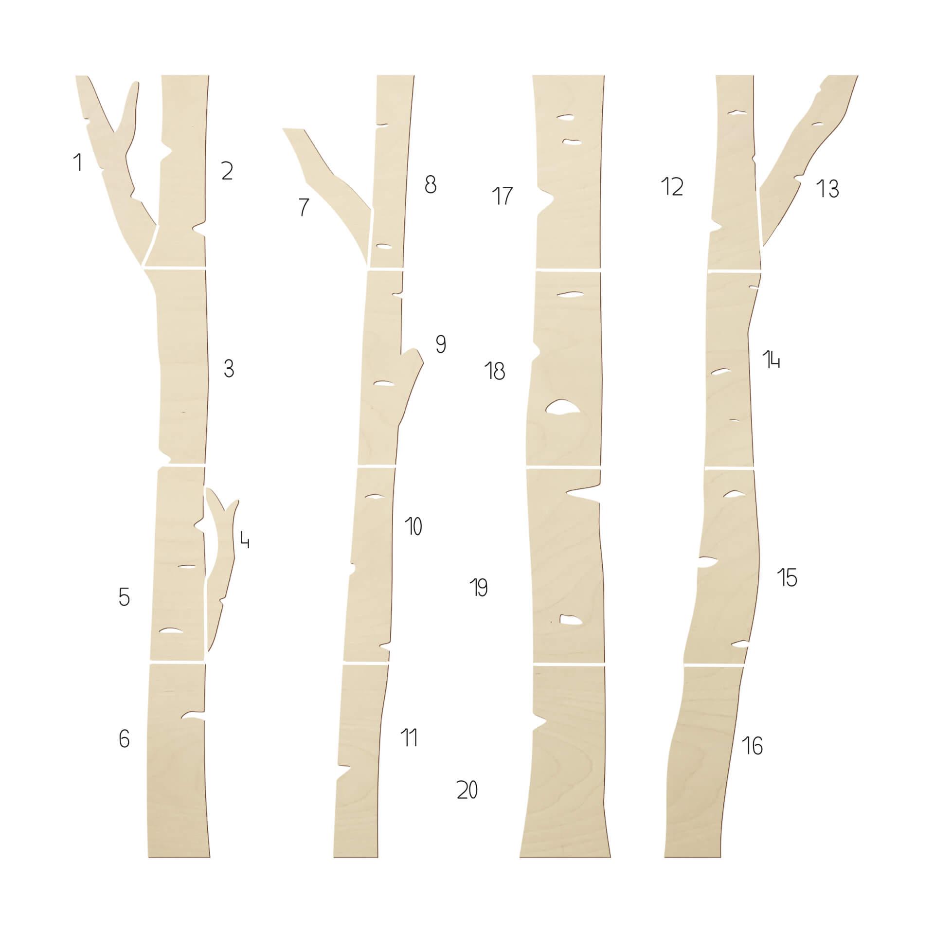 Wanddecoratie Populierenhout Berkenboom (4-delig)