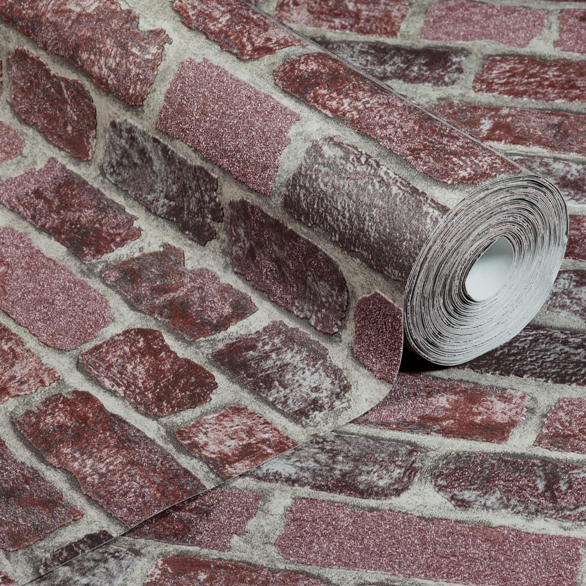 Anaglypta® Brick Baker Street papier peint intissé aspect brique vintage rouge, gris