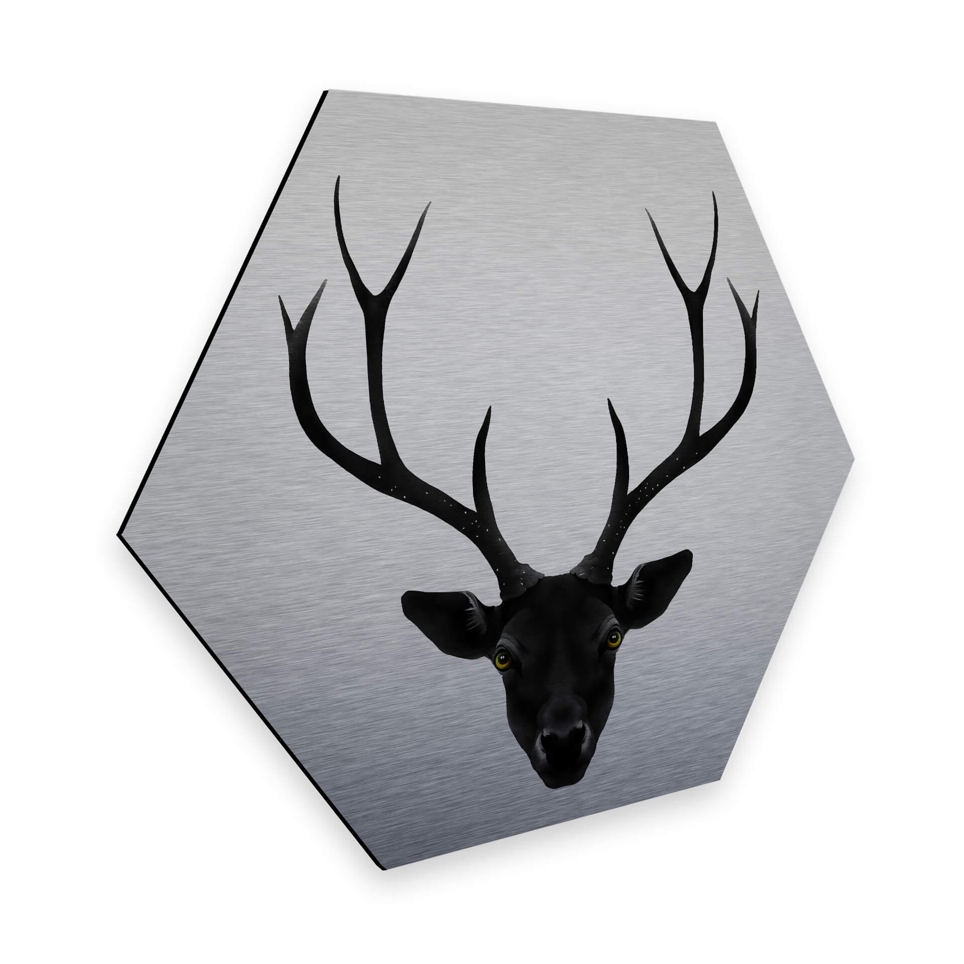 Hexagone - alu-Dibond - Effet argenté - Ireland - Cerf noir