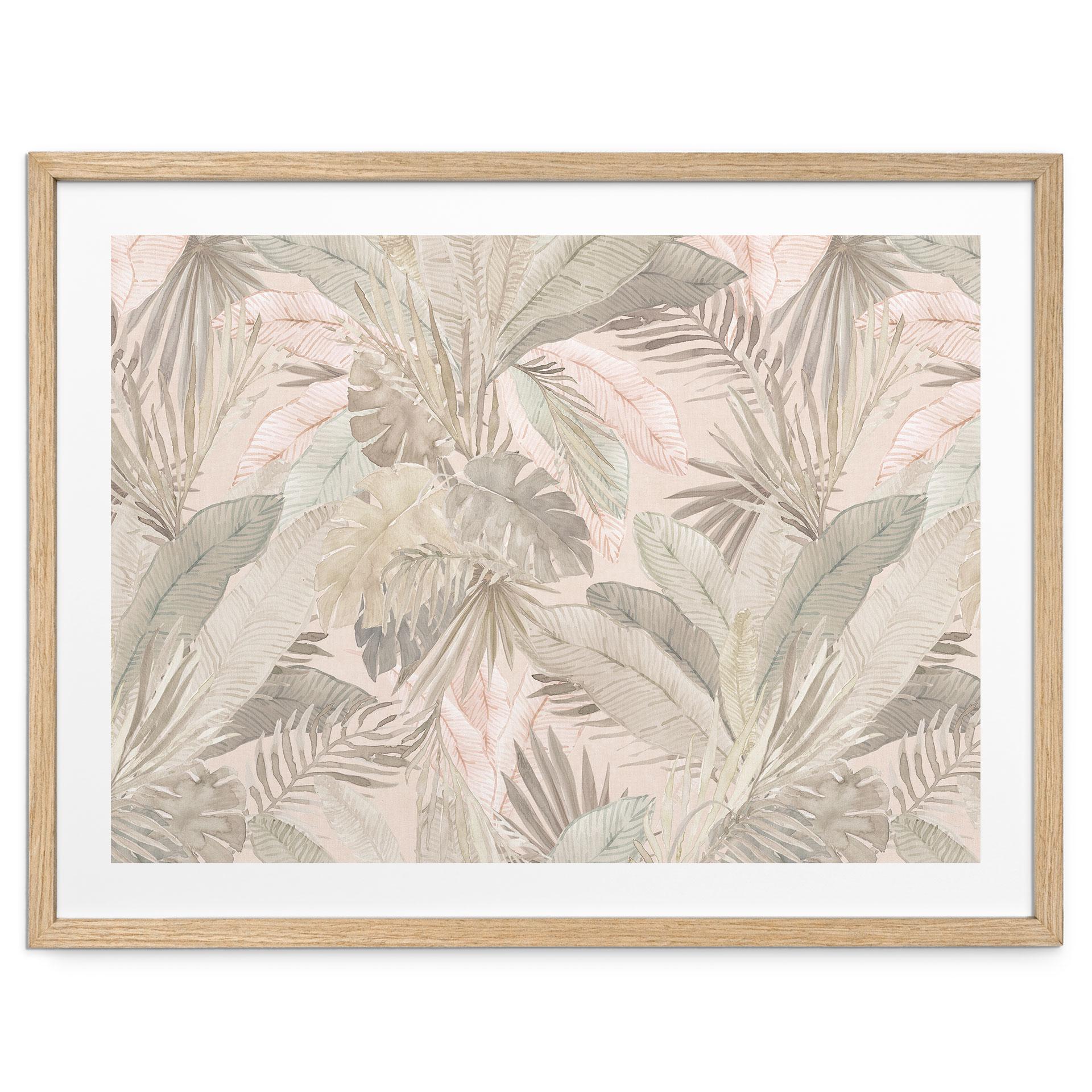 Plakat med tropiske blade i junglens pastel - Bloomery Decor