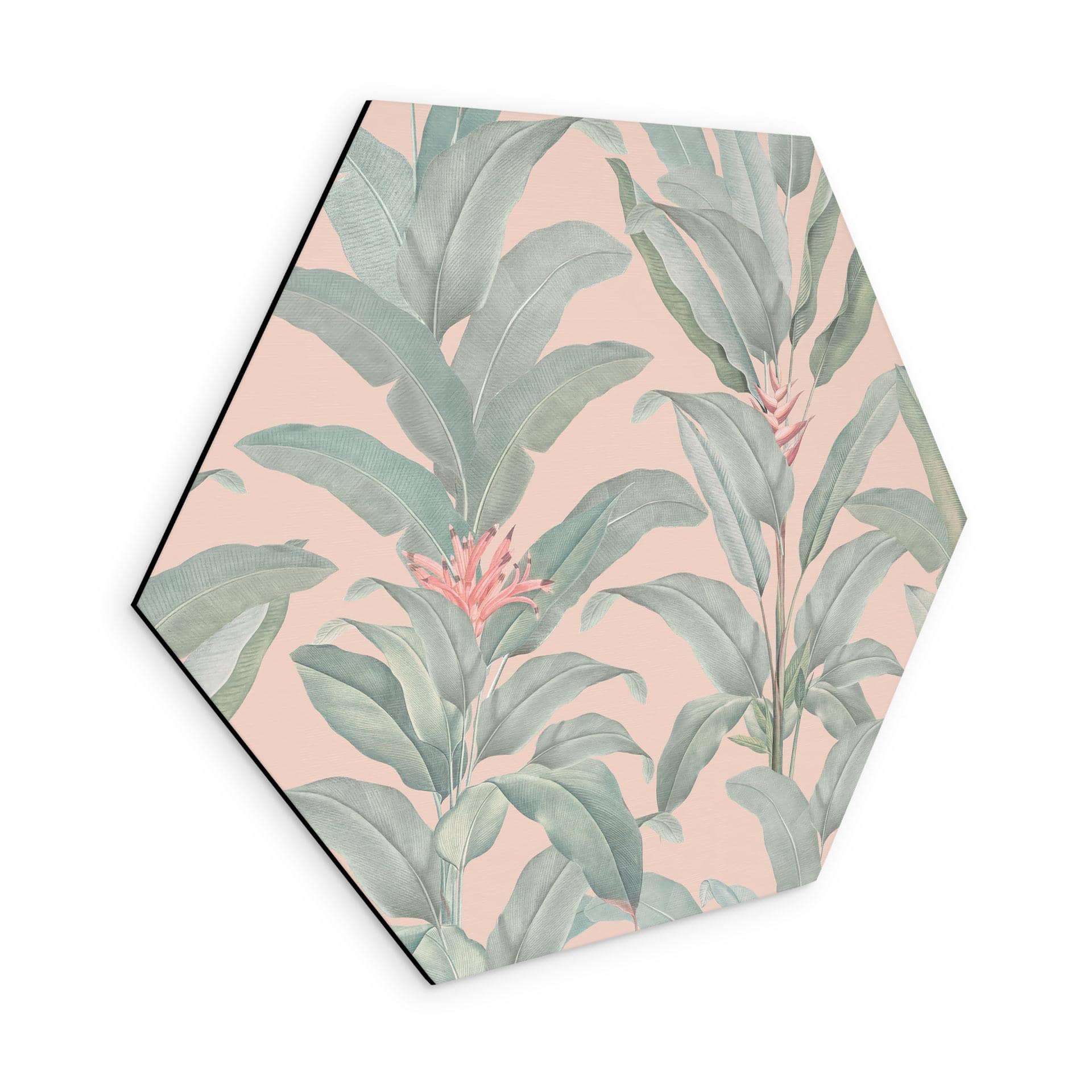 Sekskantet Billede Urban Jungle Tropical Leaves Pink - Bloomery Decor - Aluminium Dibond