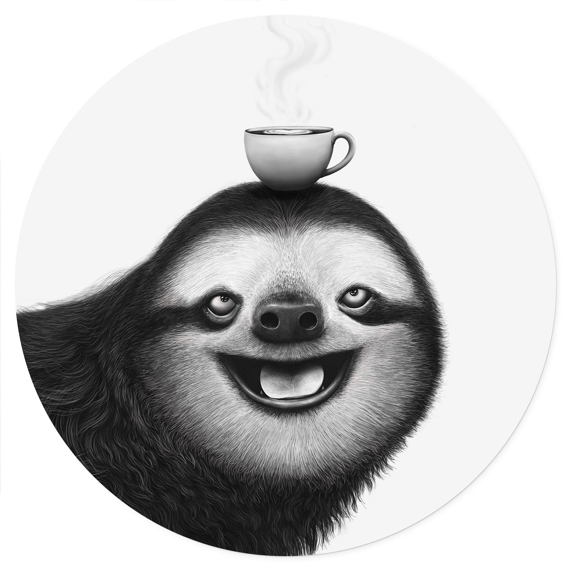 Adesivo murale Bradipo felice con caffè - Korenkova - Rotondo