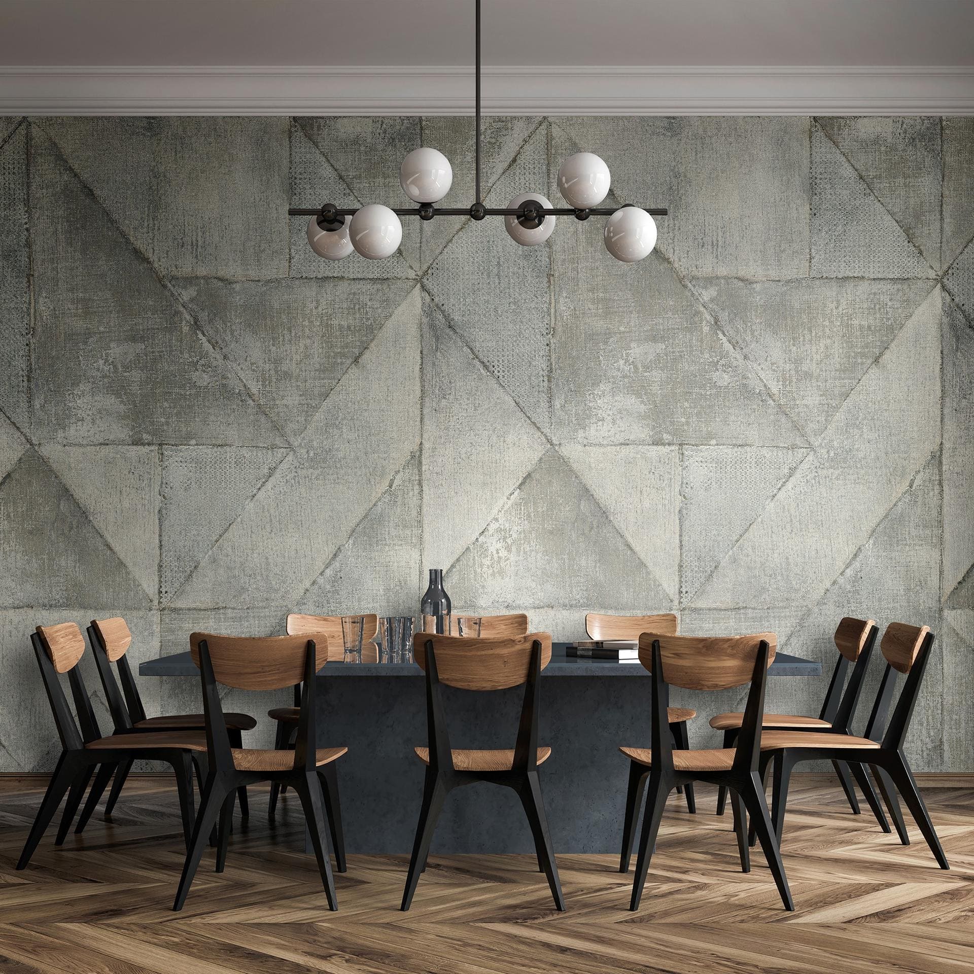Fototapeta Geometryczny wygląd betonu w kolorze jasnoszarym z trójkątami 3,4 x 2,65 m