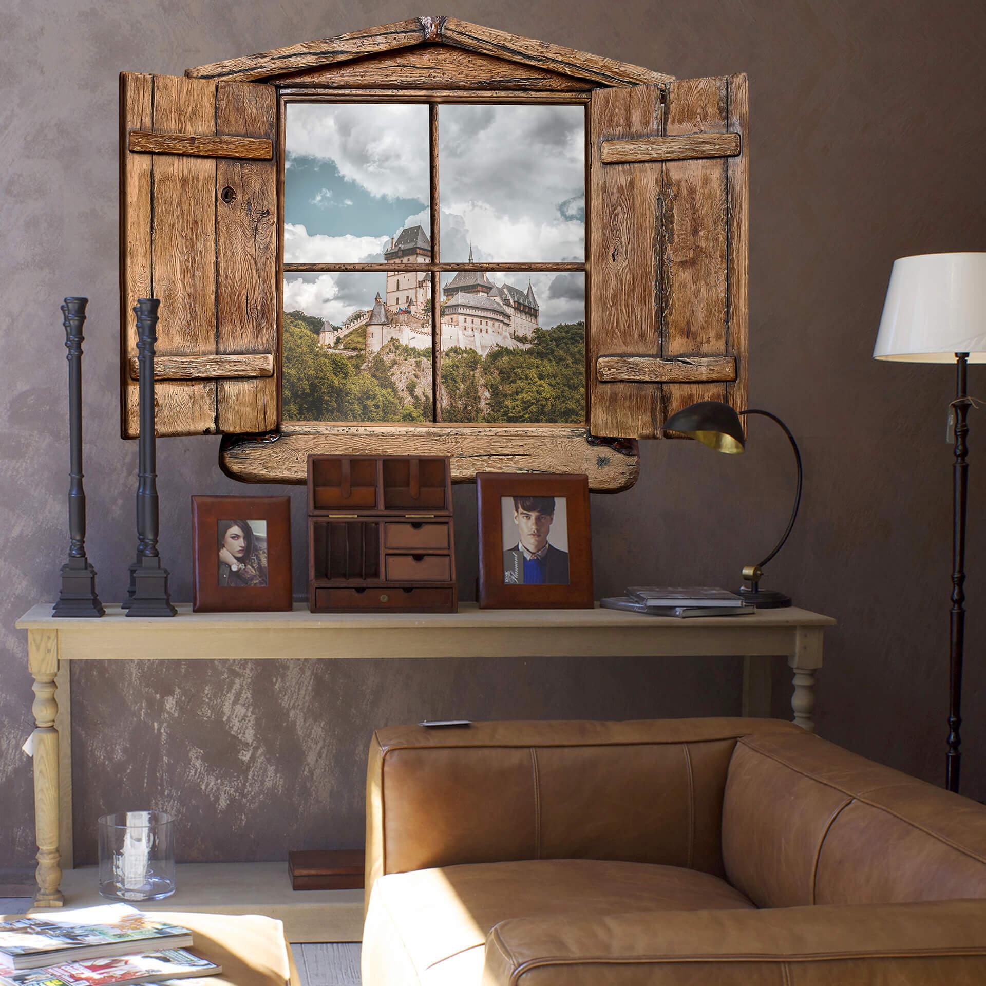 3D Wallsticker trævindue - Karlstein Slot